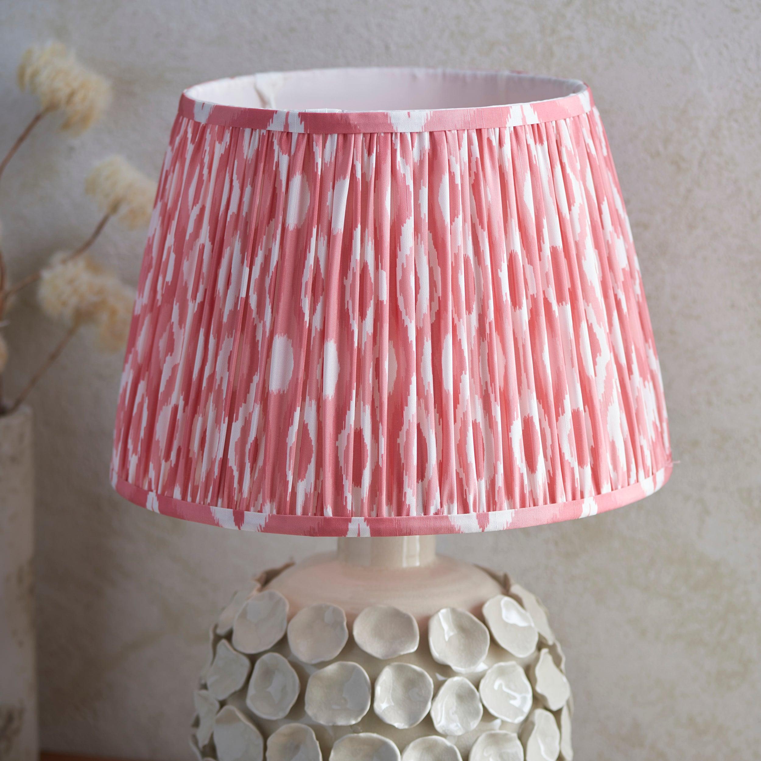 Borello Ivory Ceramic Table Lamp with Ikat 35cm Coral Pink Shade - Elegant Home Decor for Living Room, Bedroom & Office Lighting