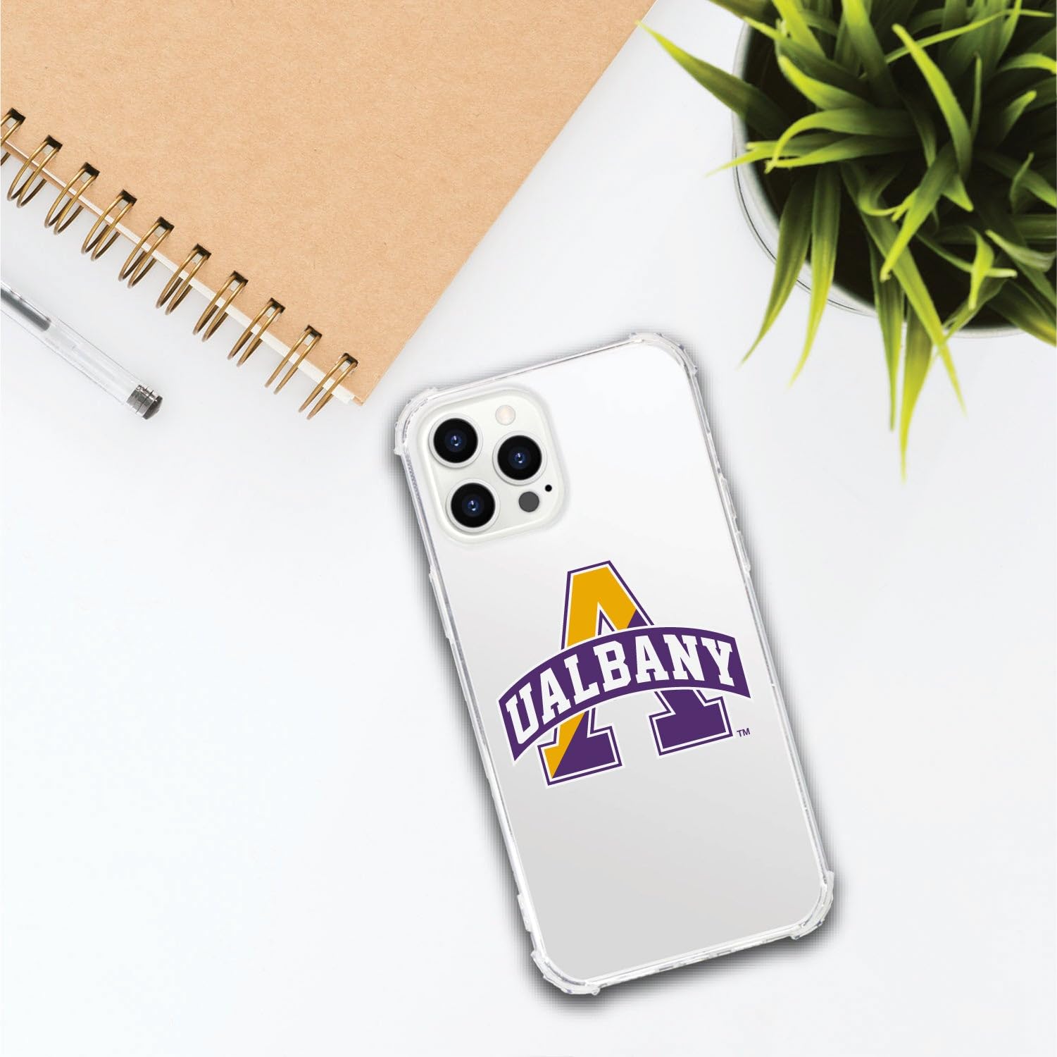 OTM Essentials Rugged Phone Case for iPhone 13 Pro Max - Shockproof Protective Cover with Reinforced Edges | Classic White Design | Perfect for University at Albany Students & Outdoor Activities