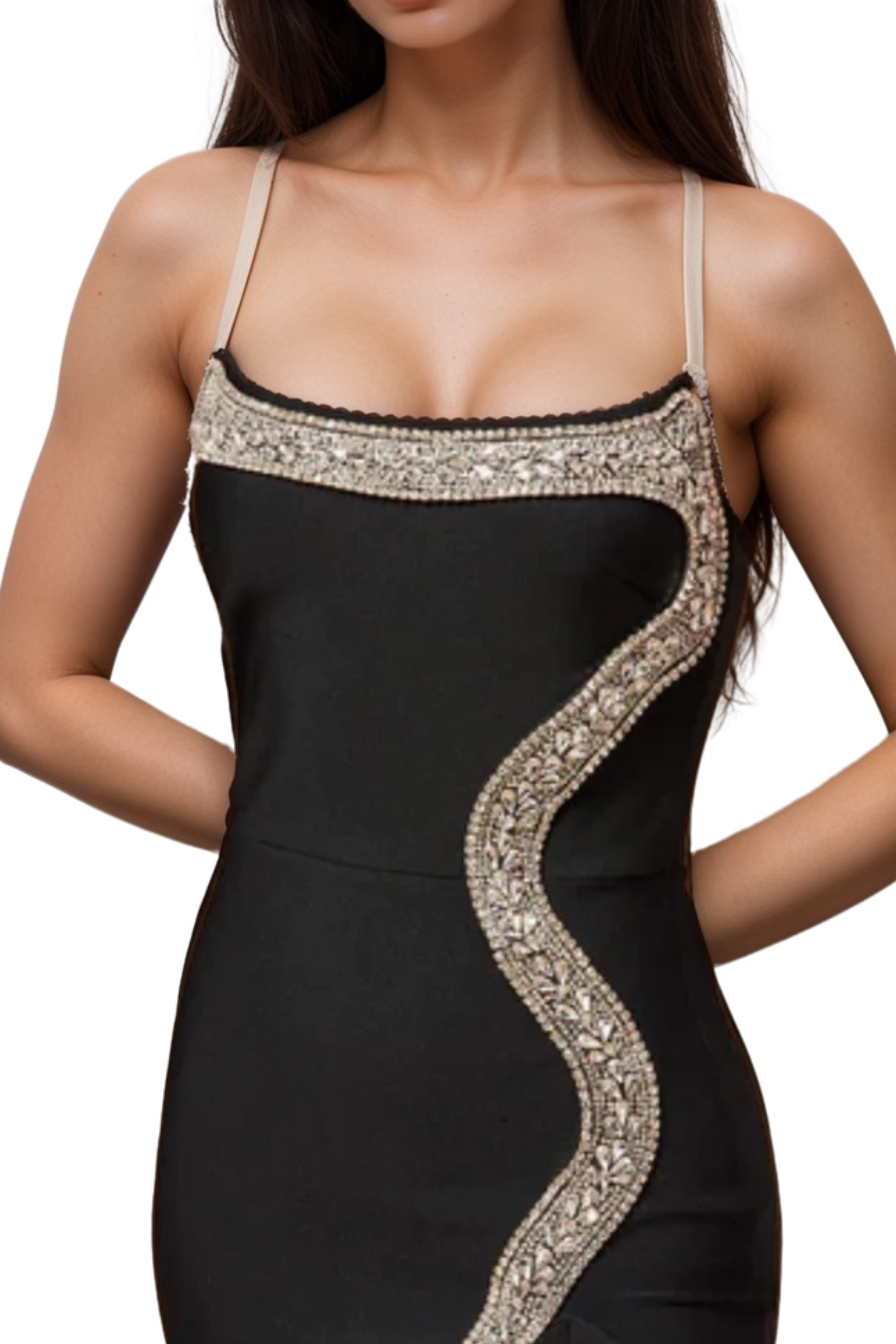 Elegant Black Amber Embellished Bandage Gown - Perfect for Evening Parties, Prom, and Formal Events