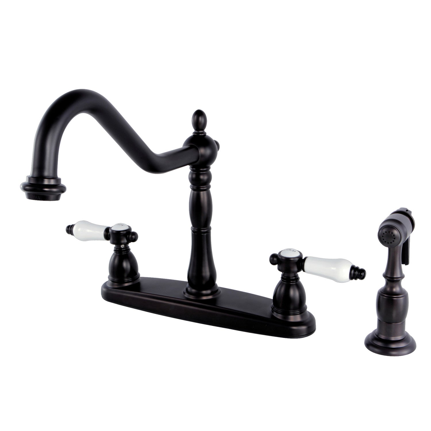 Bel Air KB1755BPLBS Oil Rubbed Bronze 2-Handle 4-Hole Centerset Kitchen Faucet with Pull-Out Side Sprayer - Perfect for Modern Farmhouse & Commercial Kitchens