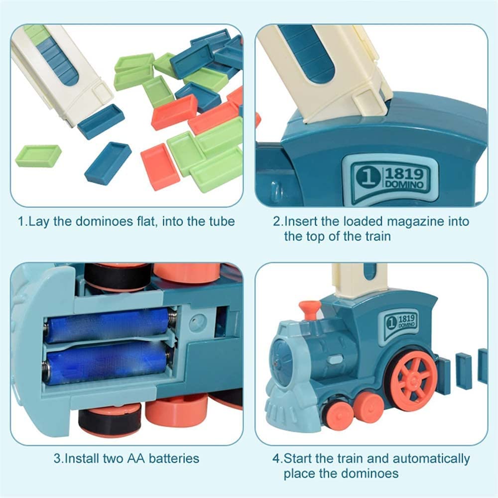 Soputry Domino Toy Train Blocks Set - 2022 New Automatic Domino Stacking & Electric Train Toy for Kids Ages 3-12 | Creative Domino Rally Game with 4 Color Blocks | Perfect for Birthday Gifts, STEM Learning & Family Fun Activities