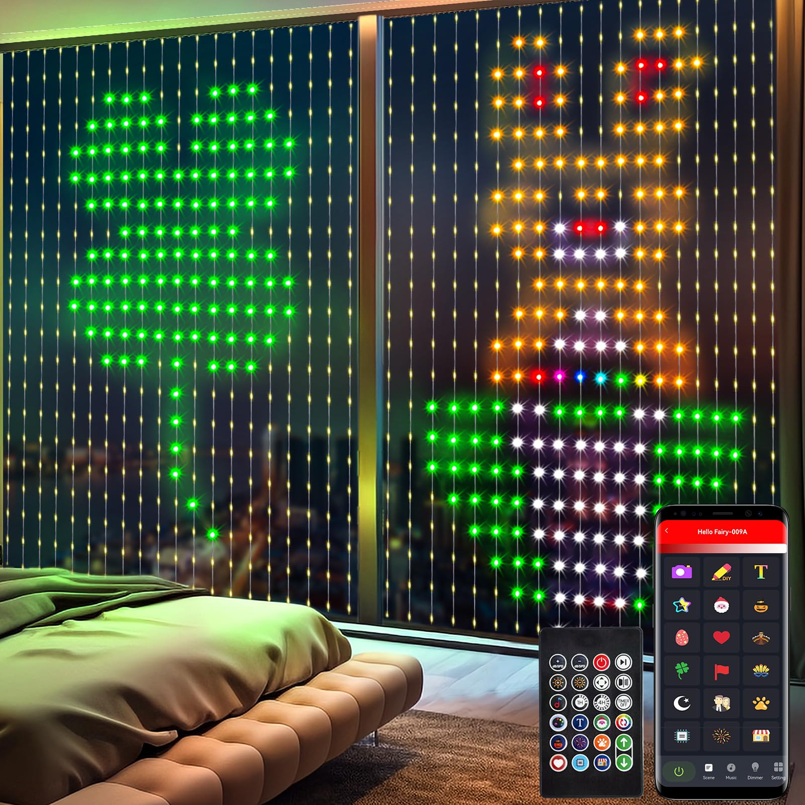 400 LED Smart Curtain Lights 6.6x6.6Ft - APP & Remote Control, Music Sync, Dynamic DIY Lighting for Bedroom Wall Decor, Backdrop, Easter & Christmas Party Decorations | Perfect for Indoor/Outdoor Events, Weddings, Home Theater & Seasonal Celebrations