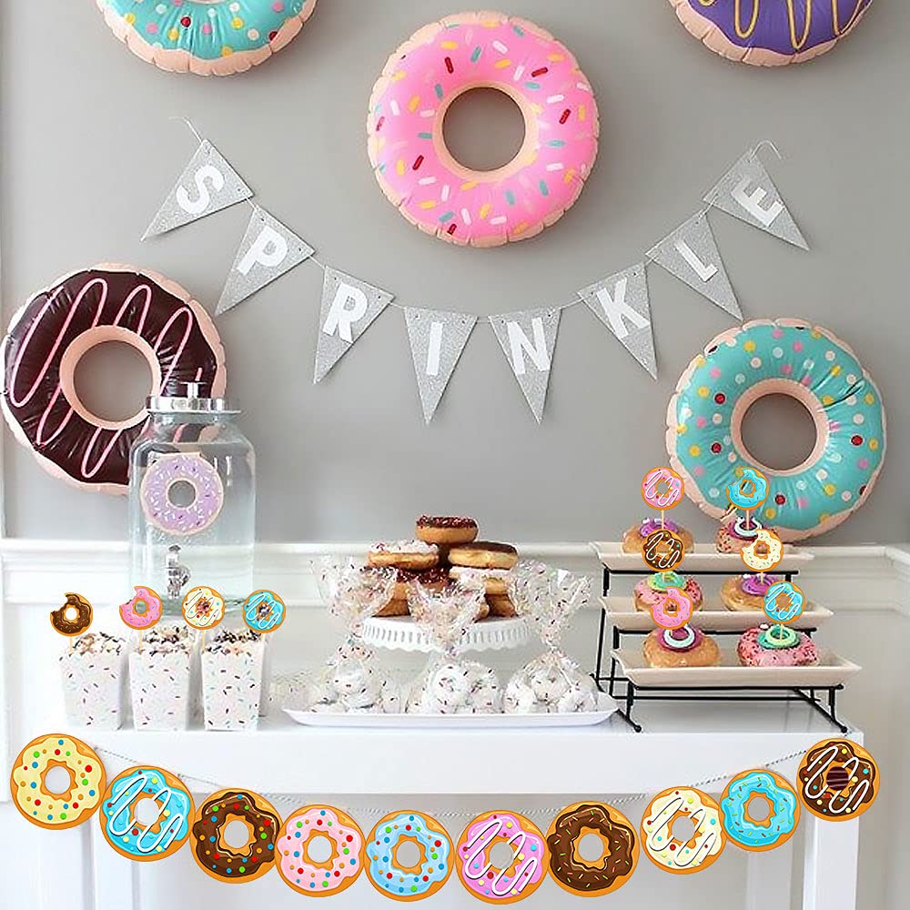 24 Pcs Donut Cupcake Toppers - Sweet Theme Cake Decorations for Kids Birthday Parties, Baby Showers & Celebrations - Perfect for Dessert Table Decor, Party Favors & DIY Baking Projects