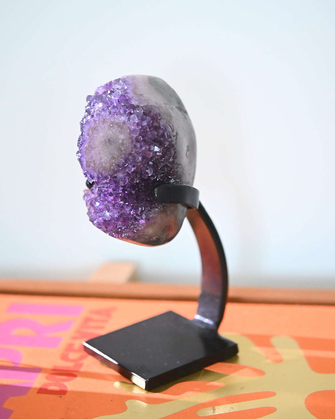 Natural Amethyst Crystal Geode on Wooden Stand - 3lbs Healing Stone for Home Decor, Meditation & Spiritual Gifts