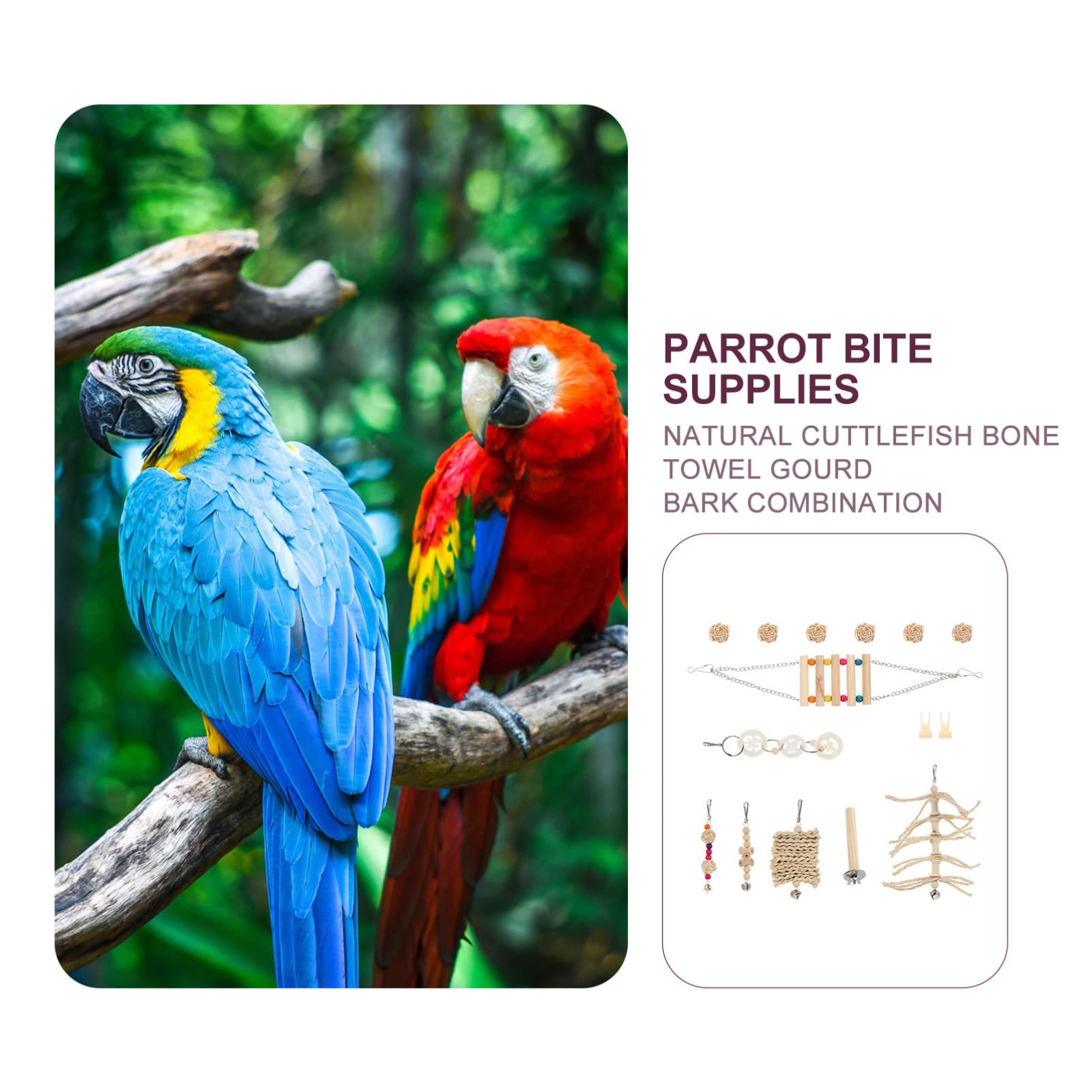 Balacoo 15pcs Bird Toy Set - Hanging Toys, Climbing Ladder, Chewing & Teething Toys, Hammock Swing for Parrots & Small Birds | Durable Wooden & Rope Pet Toys for Playtime & Cage Enrichment