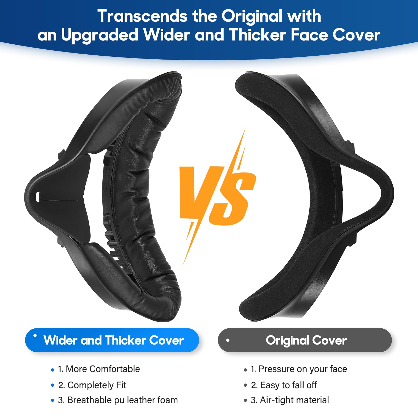 Meta Quest 2 VR Facial Interface Replacement - Extended Battery Grips, Removable Frame & Soft Foam Face Cushion - Enhanced Comfort for Long Gaming Sessions, VR Fitness & Immersive Entertainment