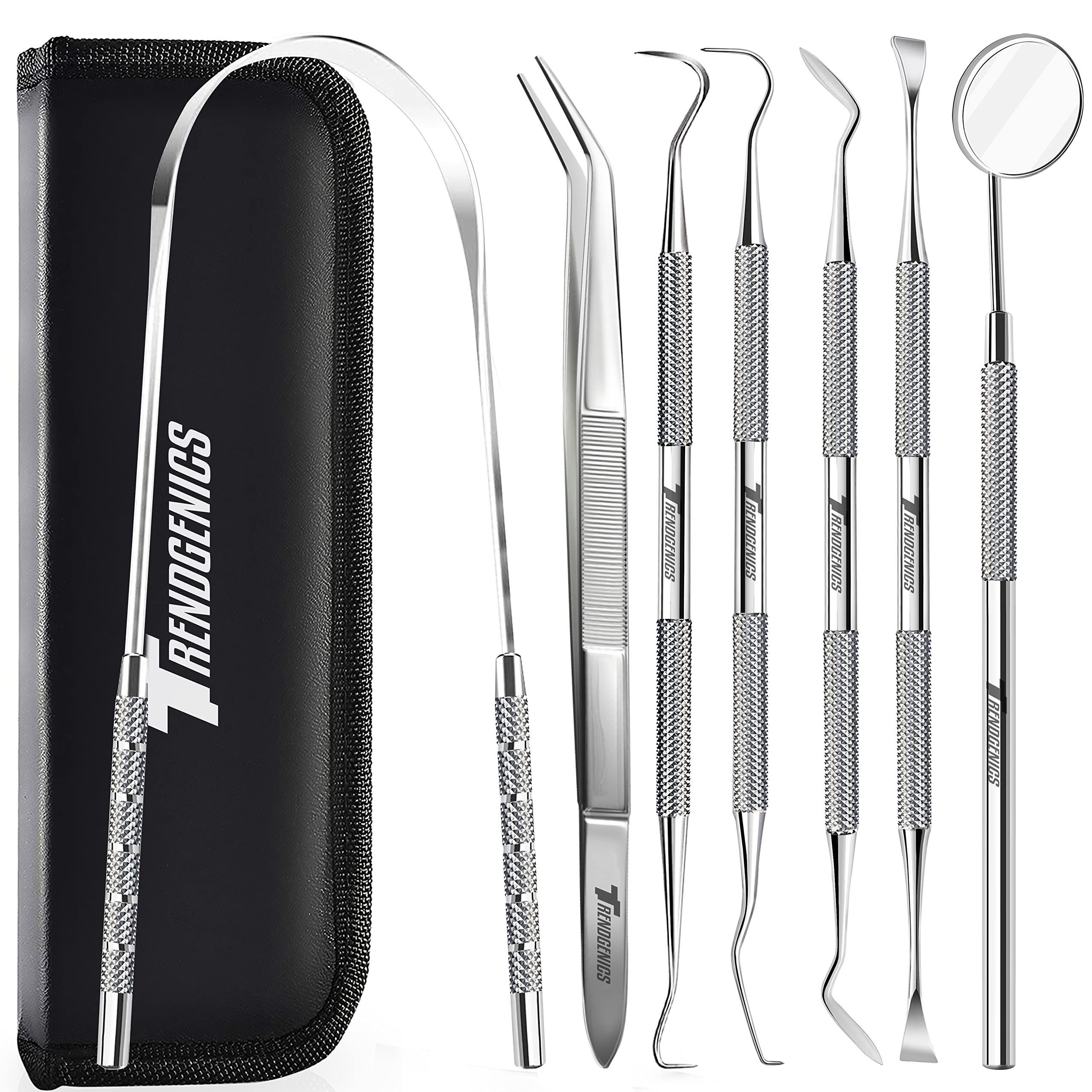 Professional Dental Tools Kit - Stainless Steel Plaque & Tartar Remover, Teeth Cleaning Tools, Dentist Pick Set with Mirror & Tongue Scraper for Oral Hygiene - Perfect for Home Dental Care & Professional Use