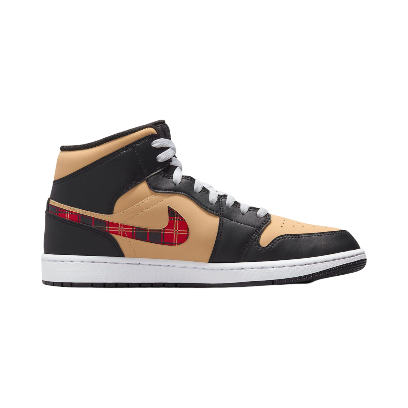 Air Jordan 1 Mid Tartan Swoosh Sneakers - Men's Basketball Shoes with Plaid Design - Perfect for Streetwear & Casual Fashion