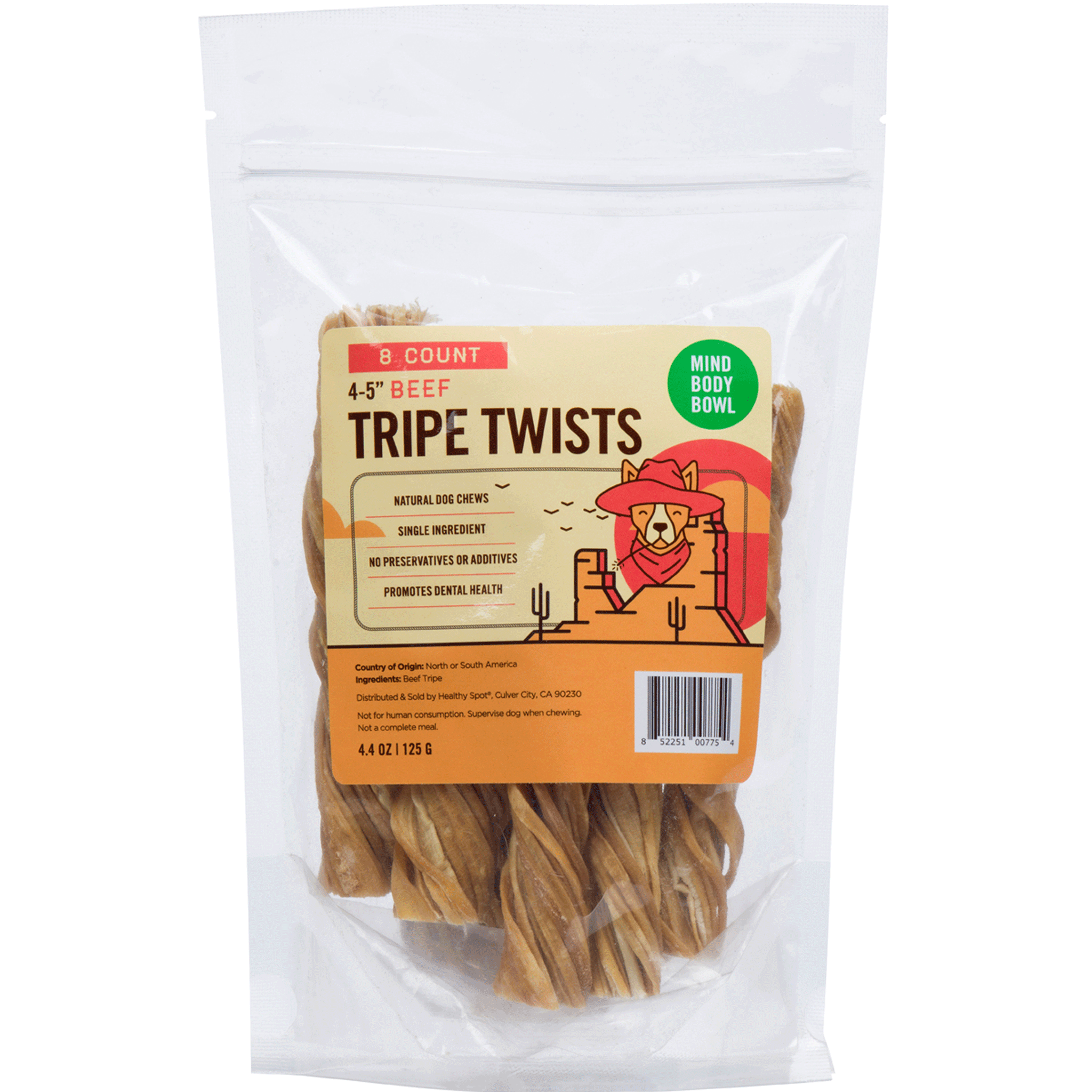 Premium Mind Body Bowl Beef Tripe Twists Dog Chews - 8 Count, All-Natural Digestive Treats for Dogs - Perfect for Training Rewards & Dental Health