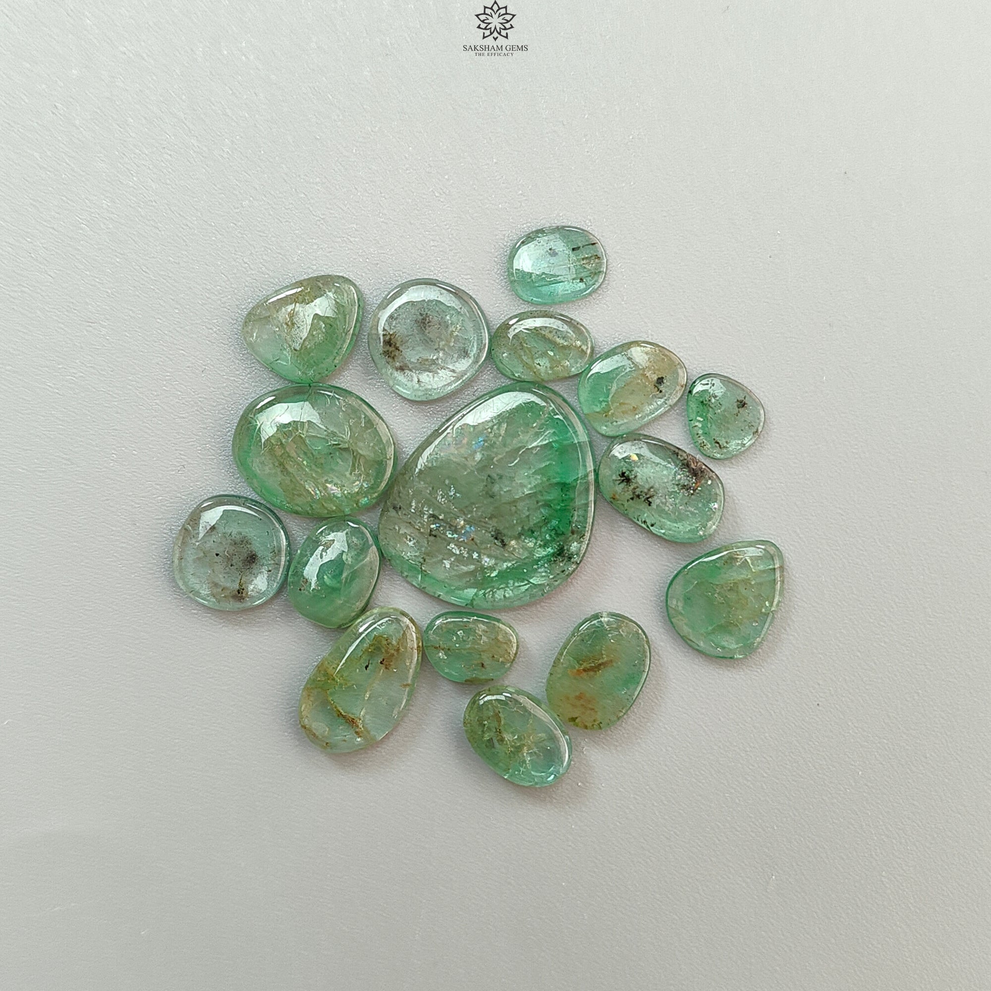 Natural Untreated Emerald Gemstone Cabochon - 16pcs/19pcs Fancy Shape May Birthstone for Jewelry Making, Rings, Necklaces & DIY Crafts