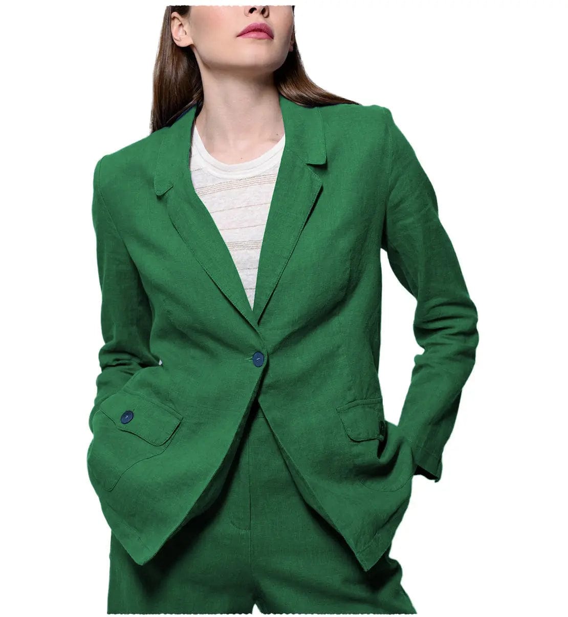 2-Piece Women's Linen Suit Set with Notch Lapel Blazer - Comfortable & Stylish Casual Office Wear for Summer