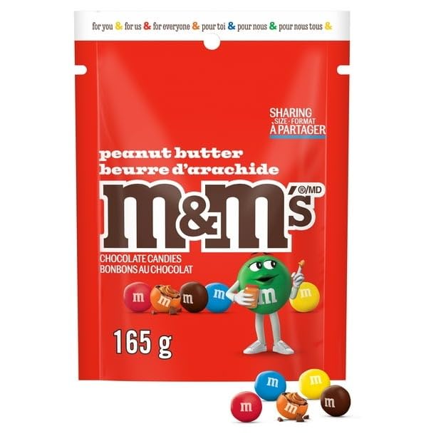 Peanut Butter M&M's Milk Chocolate Candies - 5.8oz (165g) Sharing Size Bag | Bulk Candy for Parties, Halloween Treats & Office Snacks | Includes Ice Pack for Fresh Delivery | Shipped from Canada