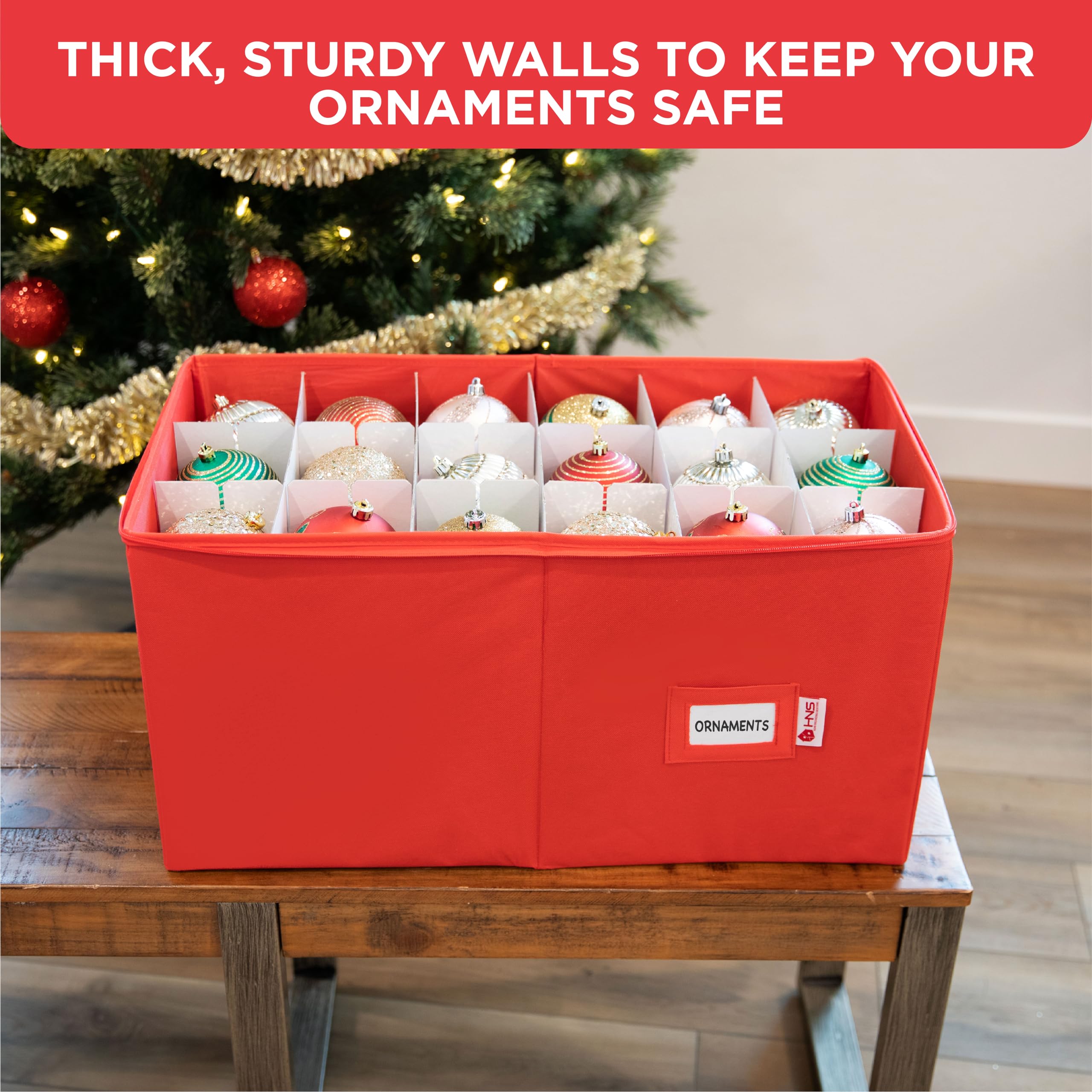 Christmas Ornament Storage Box - Heavy Duty 600D with Dividers for Holiday Decor Protection (Red) - Perfect for Seasonal Decor Organization