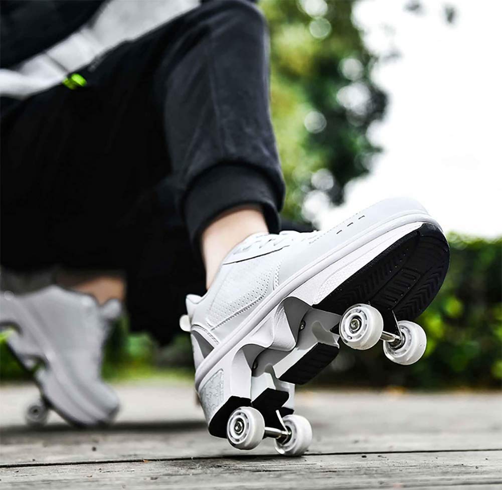 Automatic Roller Shoes for Men & Women - 2-in-1 Double Deform Wheel Skating Shoes with Removable Pulleys for Adults & Kids | Perfect for Commuting, Fitness & Outdoor Fun