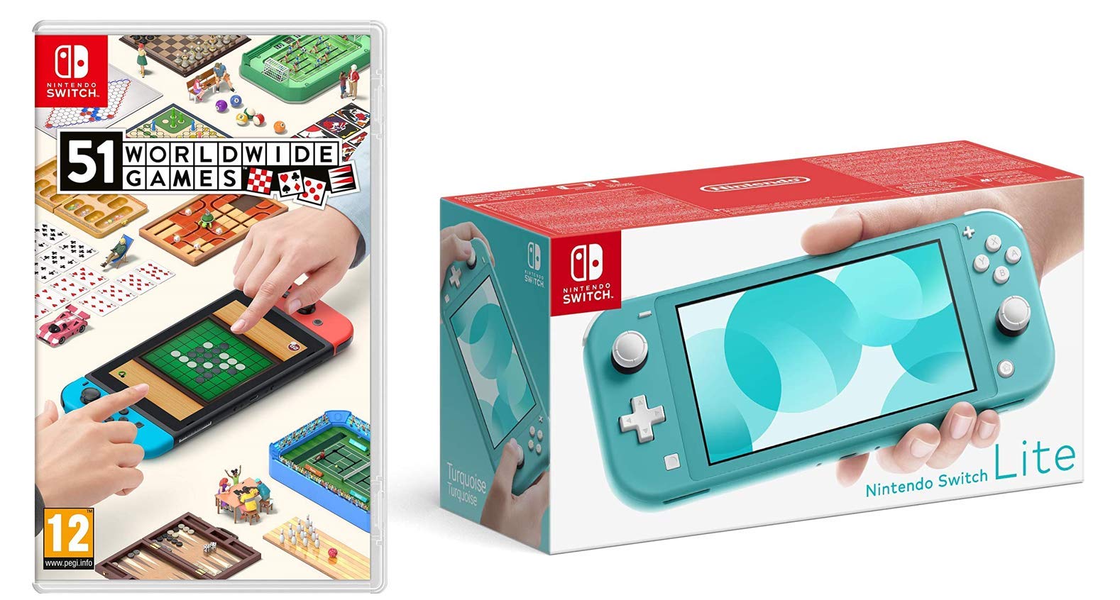 Nintendo Switch Lite - Turquoise Portable Gaming Console with 51 Worldwide Games Bundle | Perfect for Travel, Commuting & On-the-Go Entertainment (Nintendo Switch)