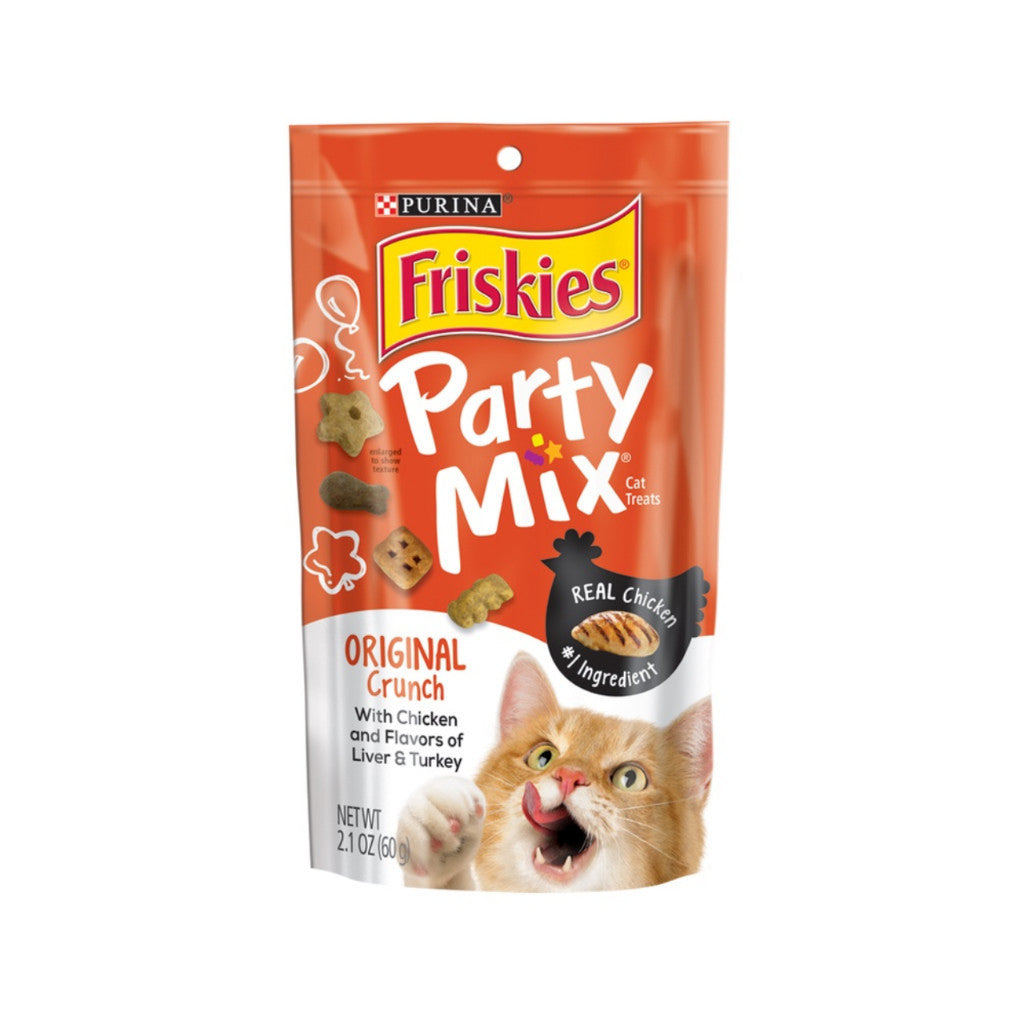 Friskies Party Mix Crunch Cat Treats 60g - Beachside Crunch with Cheezy Gravylicious Chicken & Turkey Flavor - Perfect for Training, Rewards & Bonding with Your Cat