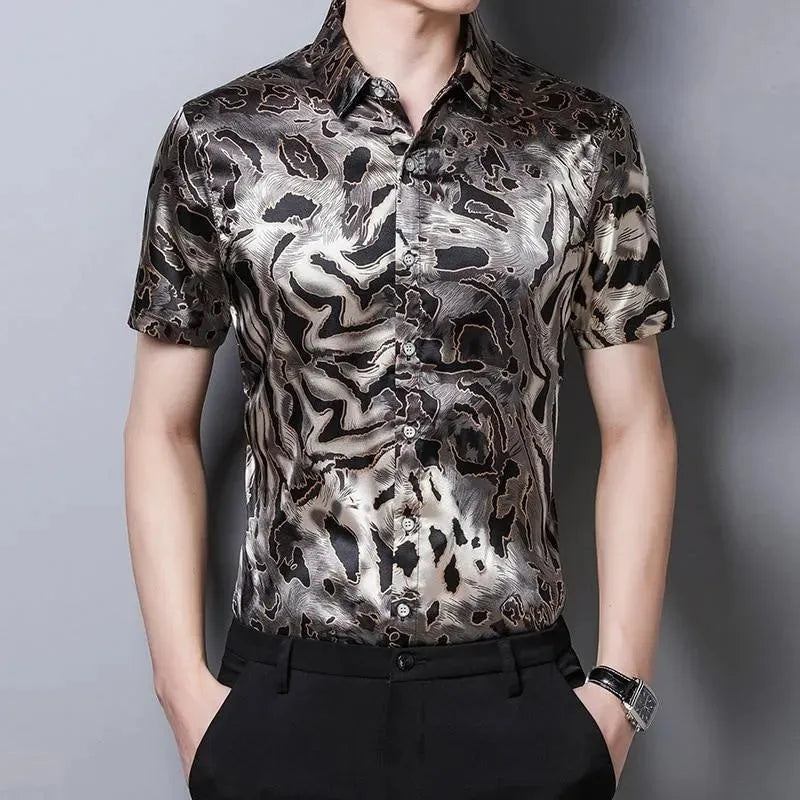 Stylish Wild Print Satin Silk Shirt for Men - Premium Comfort & Trendy Design - Perfect for Casual Wear, Parties & Date Nights
