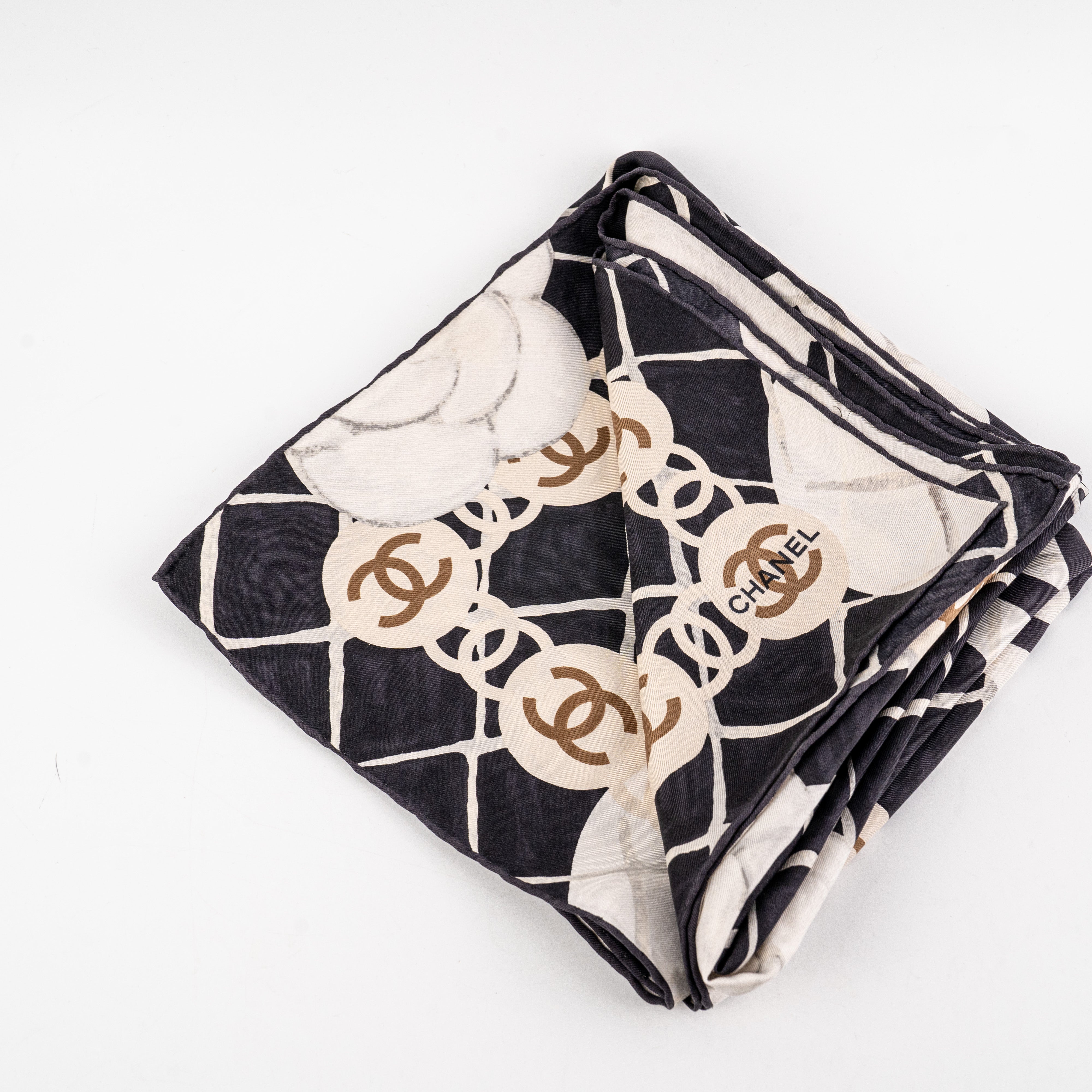 Chanel Silk Scarf for Women - Luxury Black and White Designer Scarf - Perfect for Gifts, Travel, and Fashion Accessories