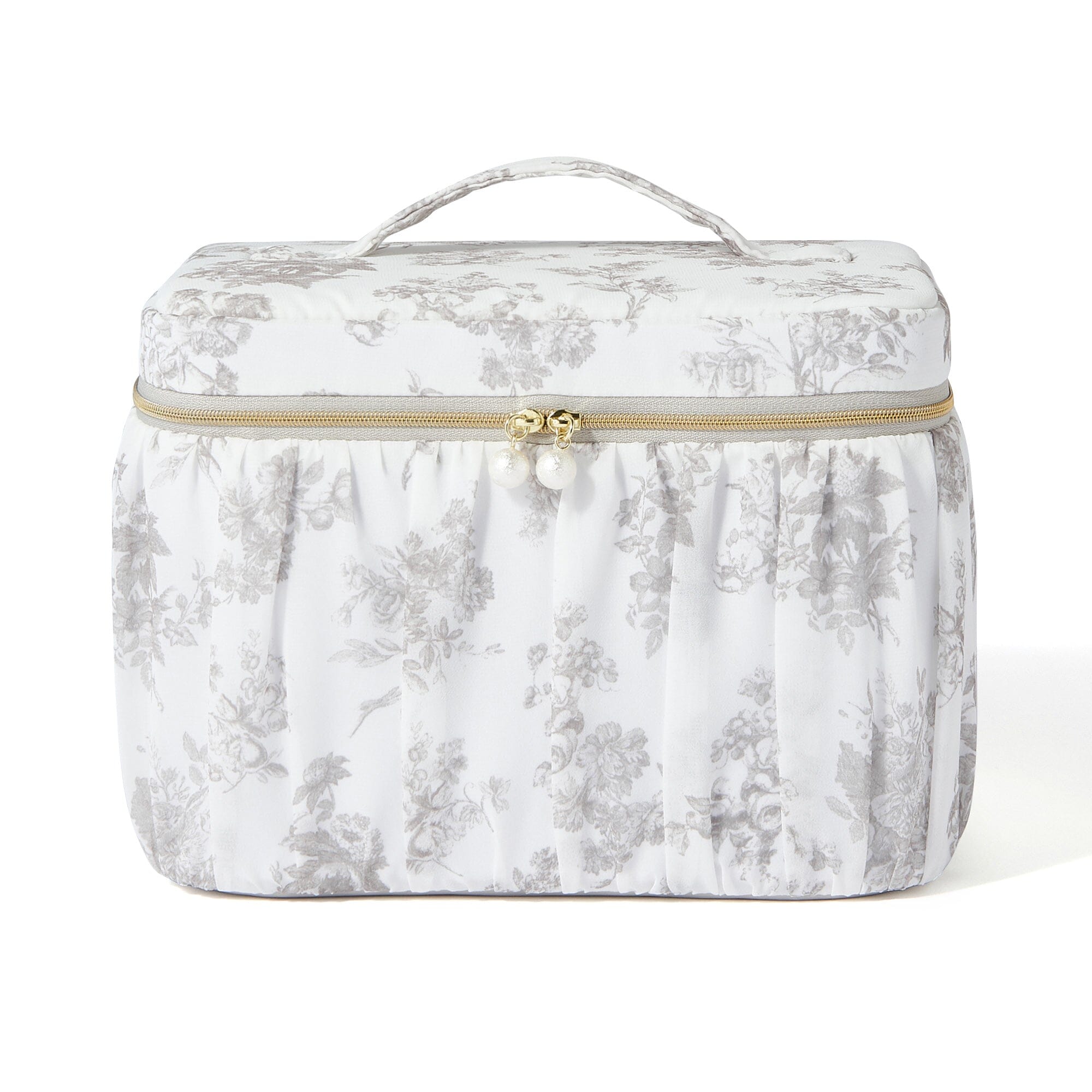Classic Flower Vanity Pouch Large Beige - Elegant Cosmetic Bag for Women, Travel Makeup Organizer, Perfect for Daily Use & Gift Giving