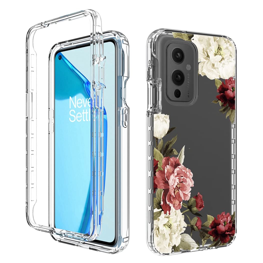 **OnePlus 9 5G LE2110 Phone Case with Tempered Glass Screen Protector - Cute Clear Floral Full Body Protective Cover for OnePlus 9 5G (Flower Design) | Perfect for Daily Use, Travel & Gift Giving**
