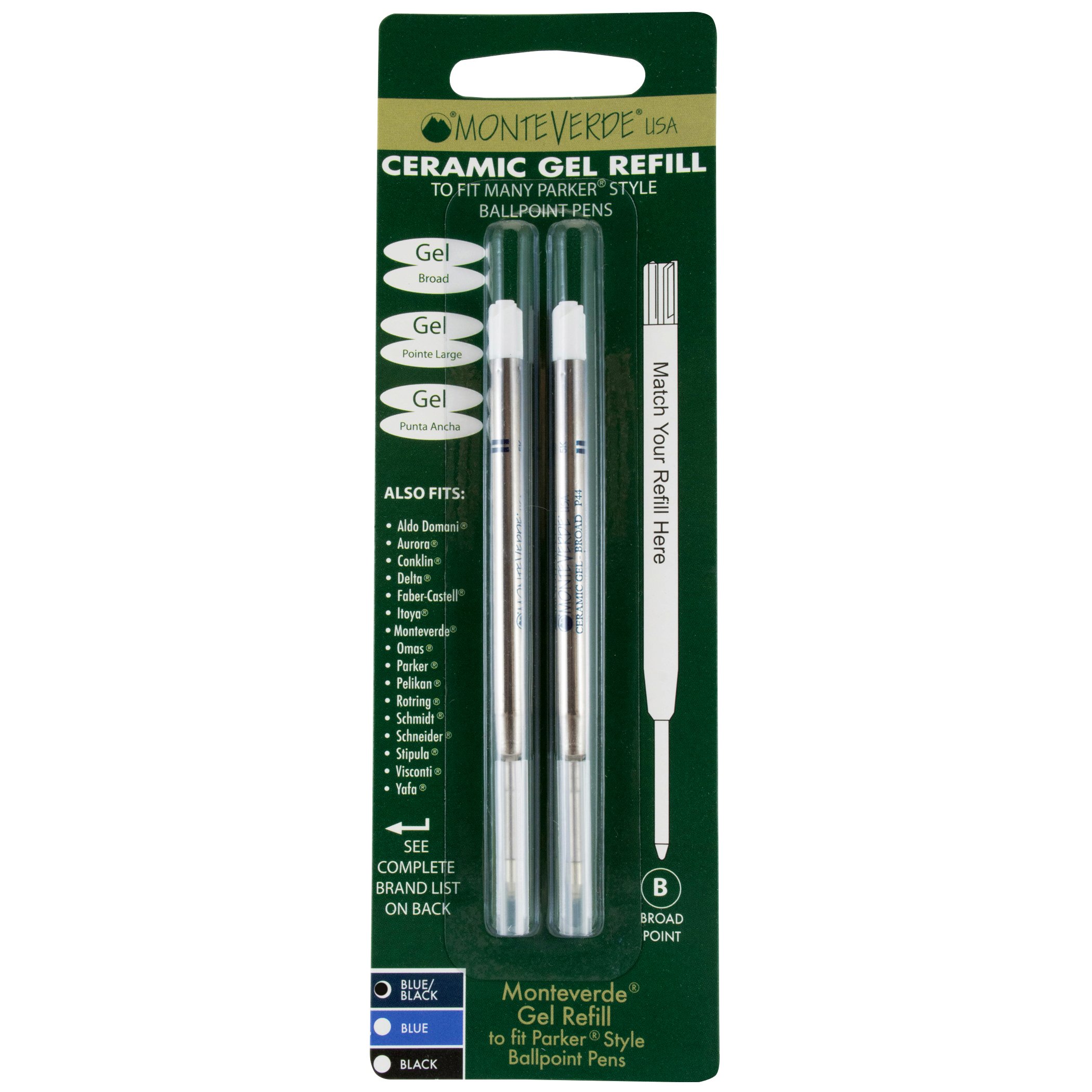 Monteverde Capless Ceramic Gel Refill 50 Pack (P444BB) - Broad Point Blue/Black Ink for Parker Ballpoint Pens - Perfect for Office, School & Everyday Writing