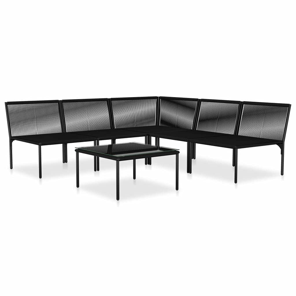 6-Piece Black PVC Wicker Patio Conversation Set with Cushions & Glass Coffee Table - Outdoor Garden Lounge Furniture for Backyard, Poolside & Deck Relaxation