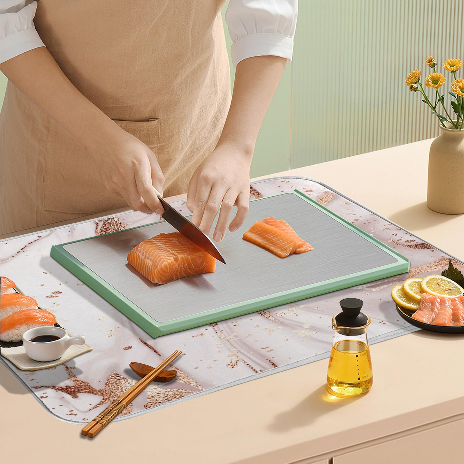 Pink Marble Dish Drying Mat 16x18 Inch - Absorbent Non-Slip Kitchen Counter Mat for Dishes, Cups & Utensils | Perfect for Kitchen Countertops, Bar Counters & Sink Areas