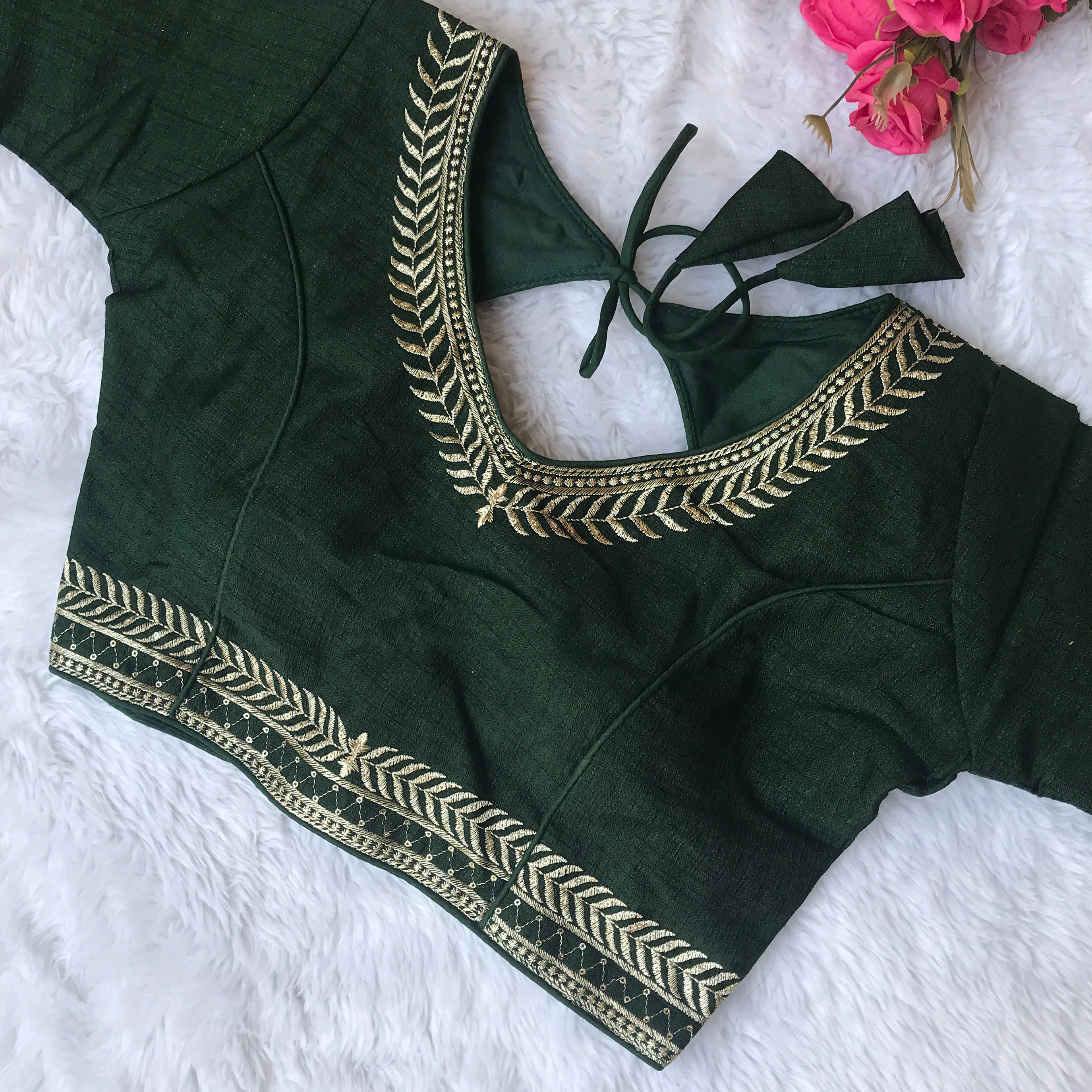Elegant Green Silk Embroidered Sequin Blouse for Women - Perfect for Weddings, Parties & Special Occasions (D1523) | Formal Wear, Evening Events & Celebrations