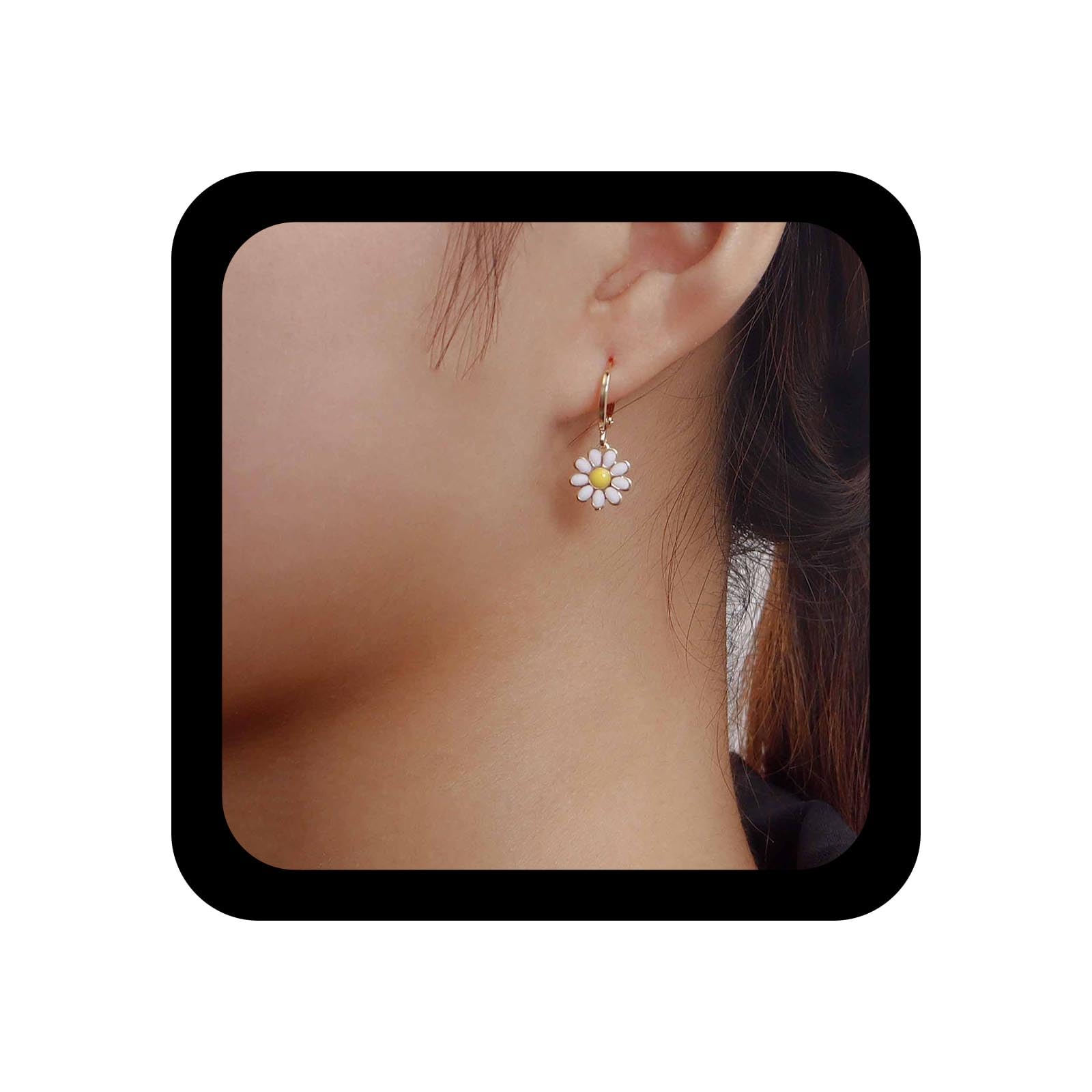 Vintage Daisy Flower Dangle Drop Earrings - Little Daisy Hoop Huggie Earrings for Women - Minimalist Floral Jewelry - Perfect for Spring, Summer, Boho Outfits & Everyday Wear