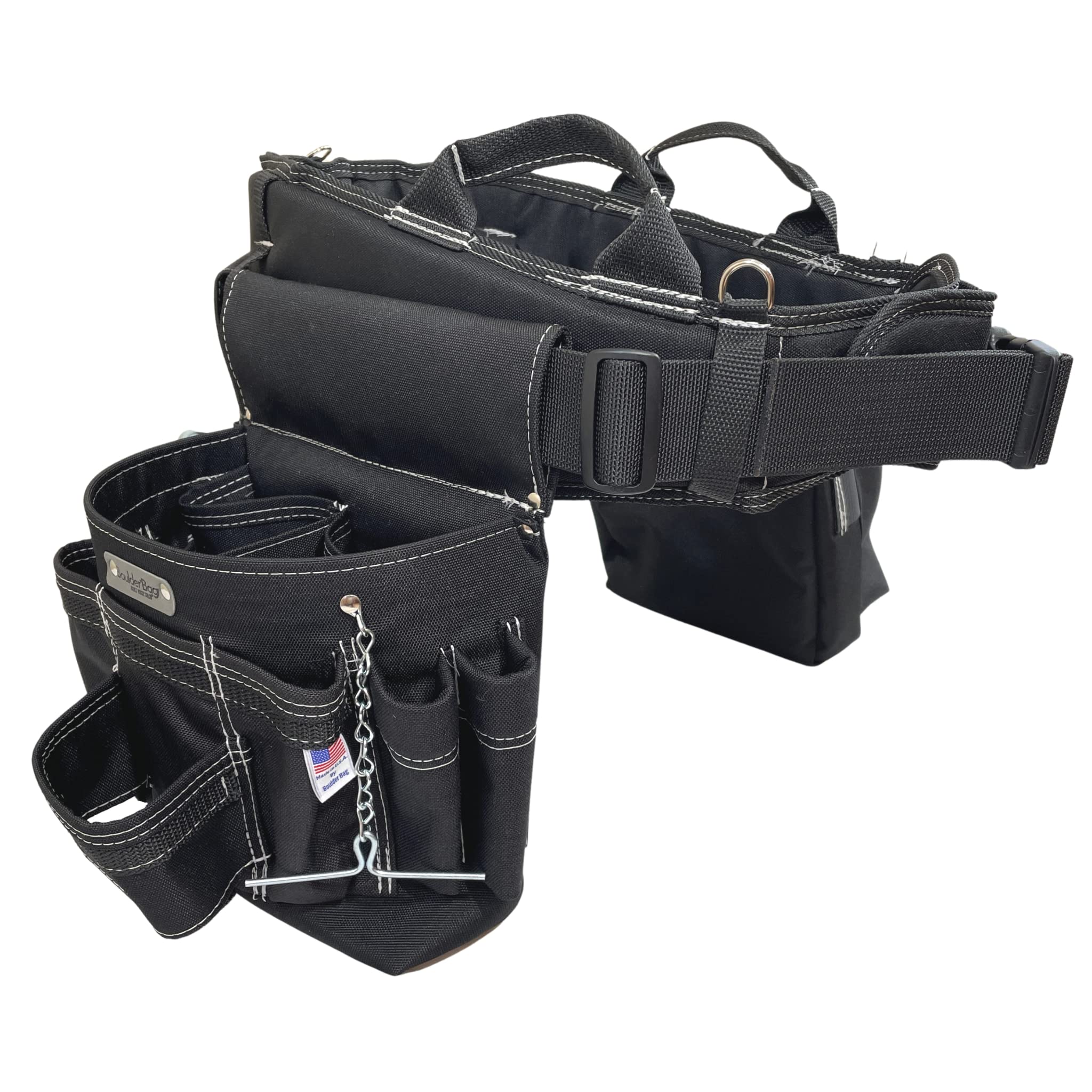 BOULDER BAG Ultimate Electrician's MAX Combo Tool Belt with Comfort Back Support & Quick Release Buckle - Heavy Duty Black Work Belt with White Stitching (Medium 28-32 Inch Waist) | Made in USA | Perfect for Electricians, Construction Workers & DIY Home Improvement Projects