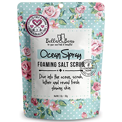 Bella & Bear Ocean Spray Exfoliating Body Scrub for Travel - 1 oz Mini Size | Natural Sea Salt Scrub for Smooth Skin | Perfect for Vacation, Gym Bag & On-the-Go Skincare