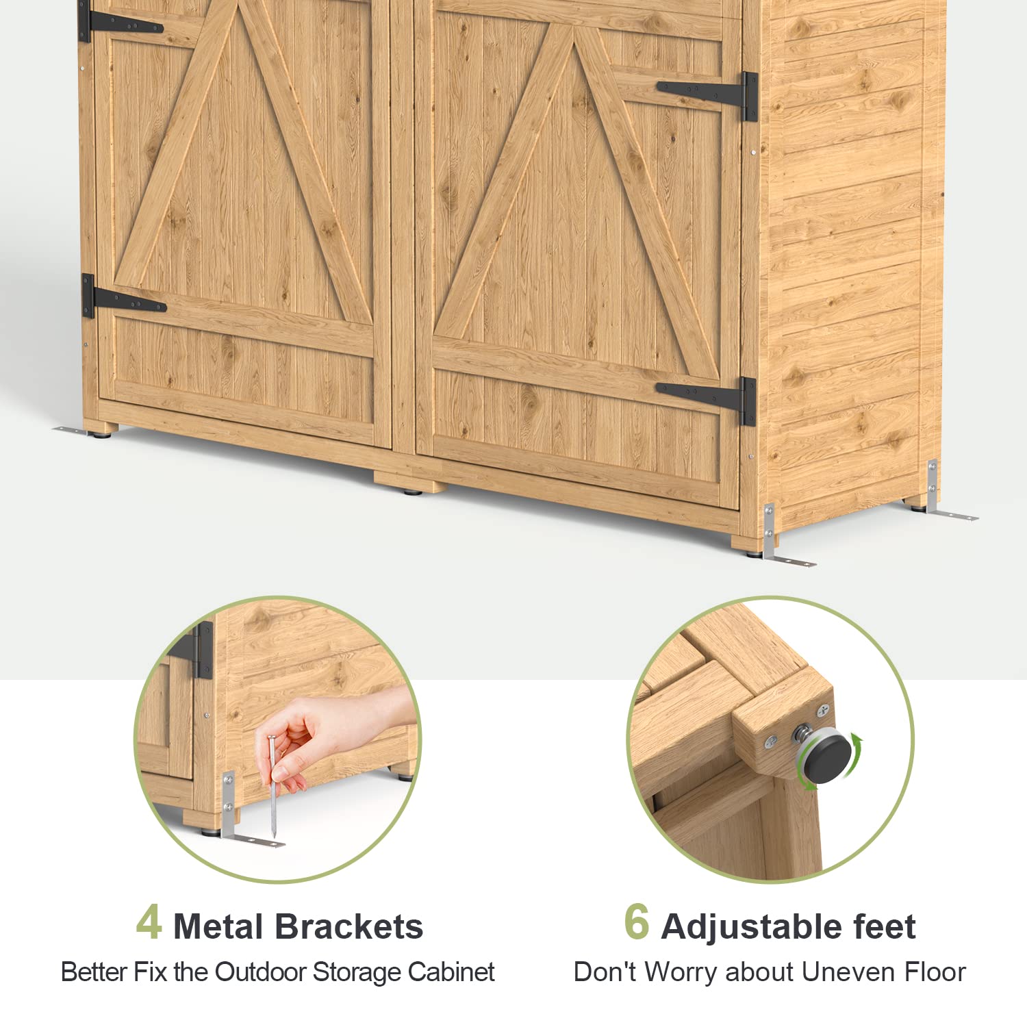 **Gizoon Waterproof Outdoor Storage Cabinet - Double Lockable Doors, 2 Removable Shelves, Large Wooden Garden Shed for Patio, Backyard & Lawn | Perfect for Storing Tools, Cushions & Outdoor Gear**