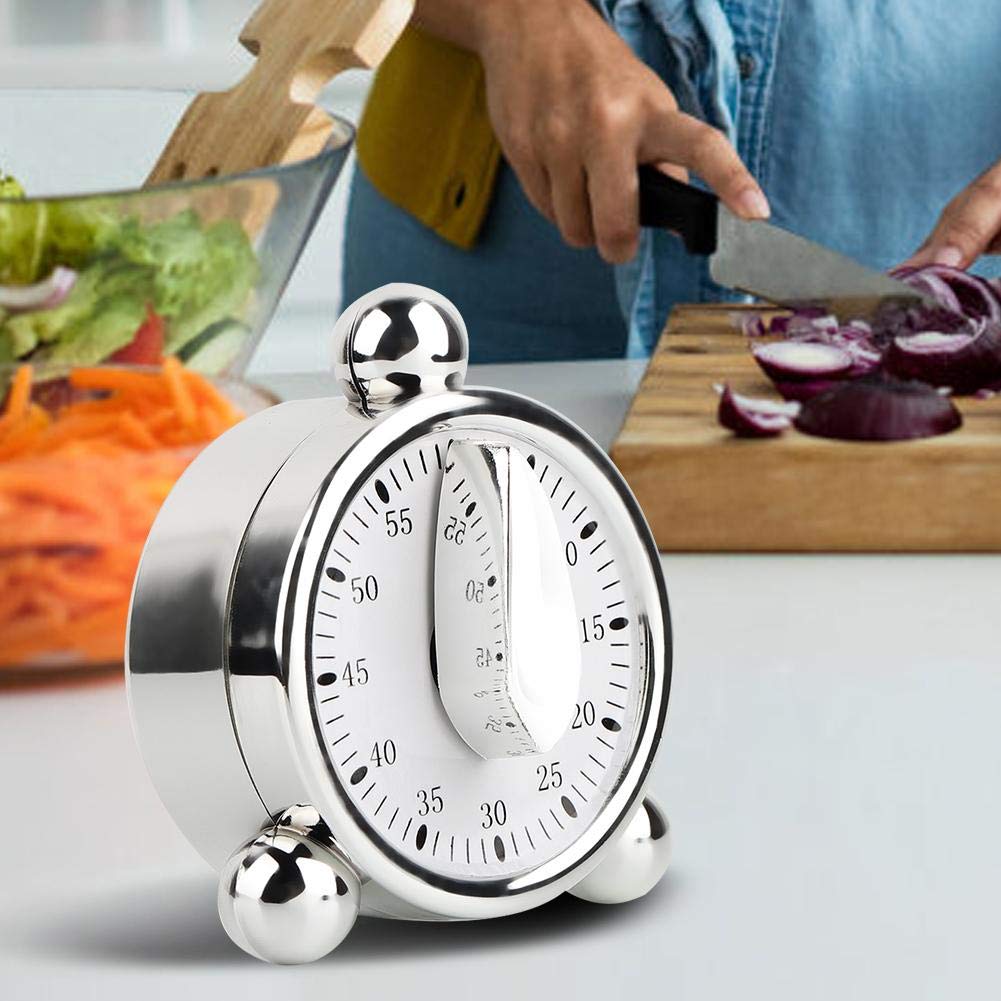 60 Minute Stainless Steel Kitchen Timer - Egg Shaped Mechanical Cooking Timer with Loud Rotating Alarm - Perfect for Baking, Cooking, and Classroom Activities