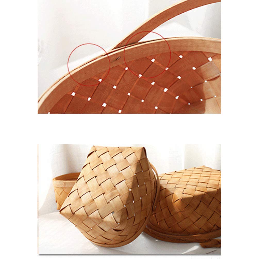 Natural Woven Wooden Picnic Storage Basket with Folding Handles - Easter Basket, Closet Organizer, Bath & Kids Toy Storage Container - Perfect for Outdoor Picnics, Home Organization & Playroom Storage