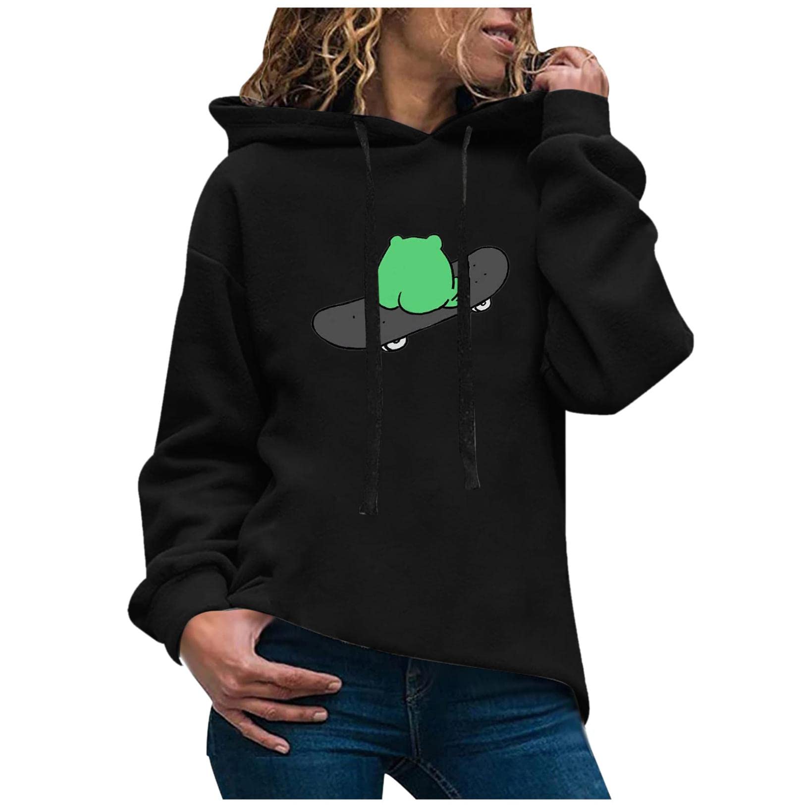 Women's Lightweight Casual Hoodie - Long Sleeve Solid Color Pullover Sweatshirt for Everyday Wear | Loose Fit Comfortable Tops for Lounge, Travel & Outdoor Activities