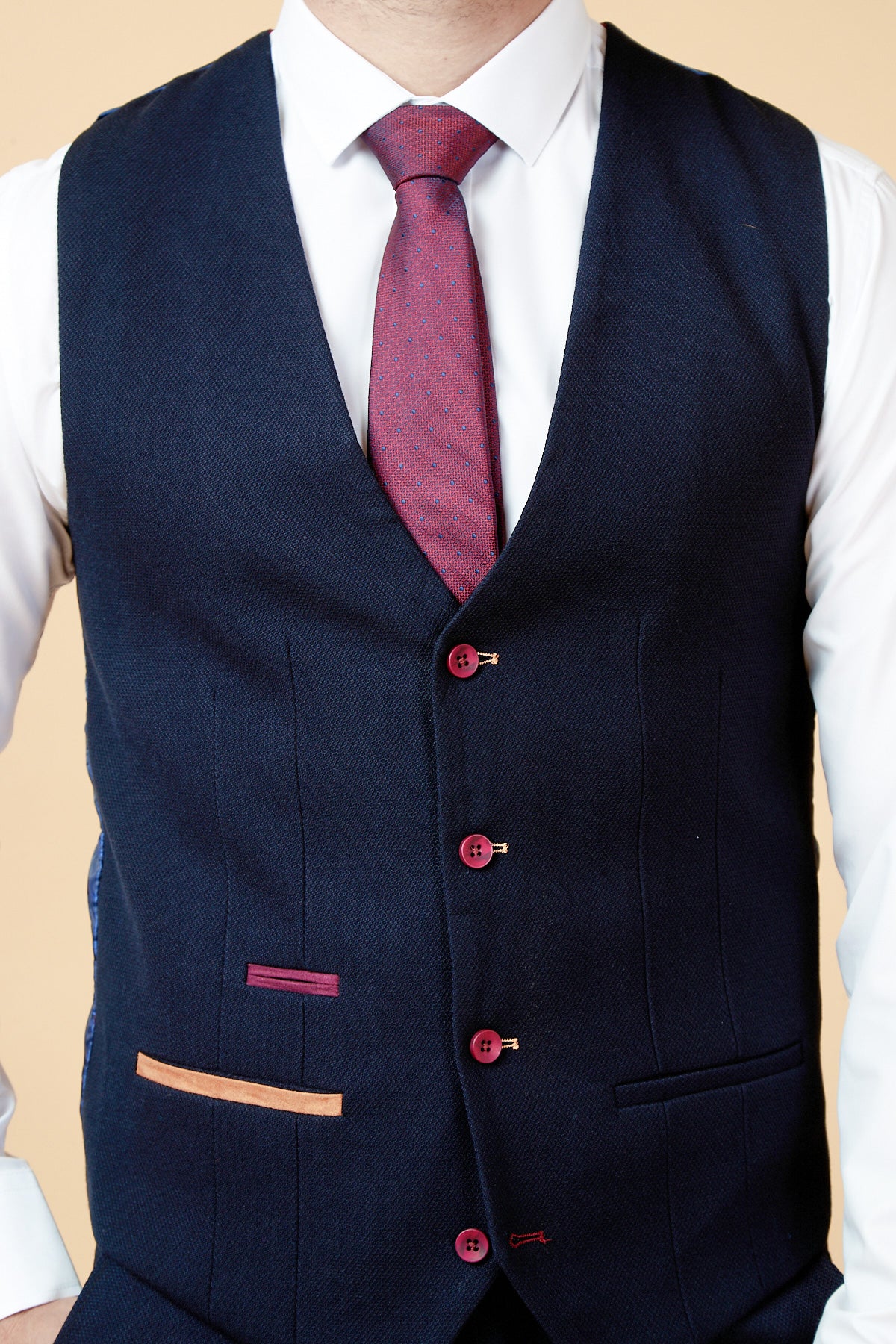 JD4 Navy Contrast Trim Waistcoat for Men - Stylish Slim Fit Vest with Premium Fabric - Perfect for Business Casual, Weddings & Formal Events