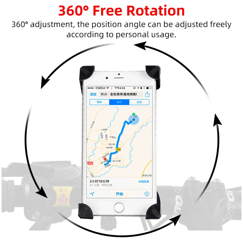 360° Rotating Bike Phone Mount - Adjustable & Lockable Smartphone Holder for Bikes up to 6.5