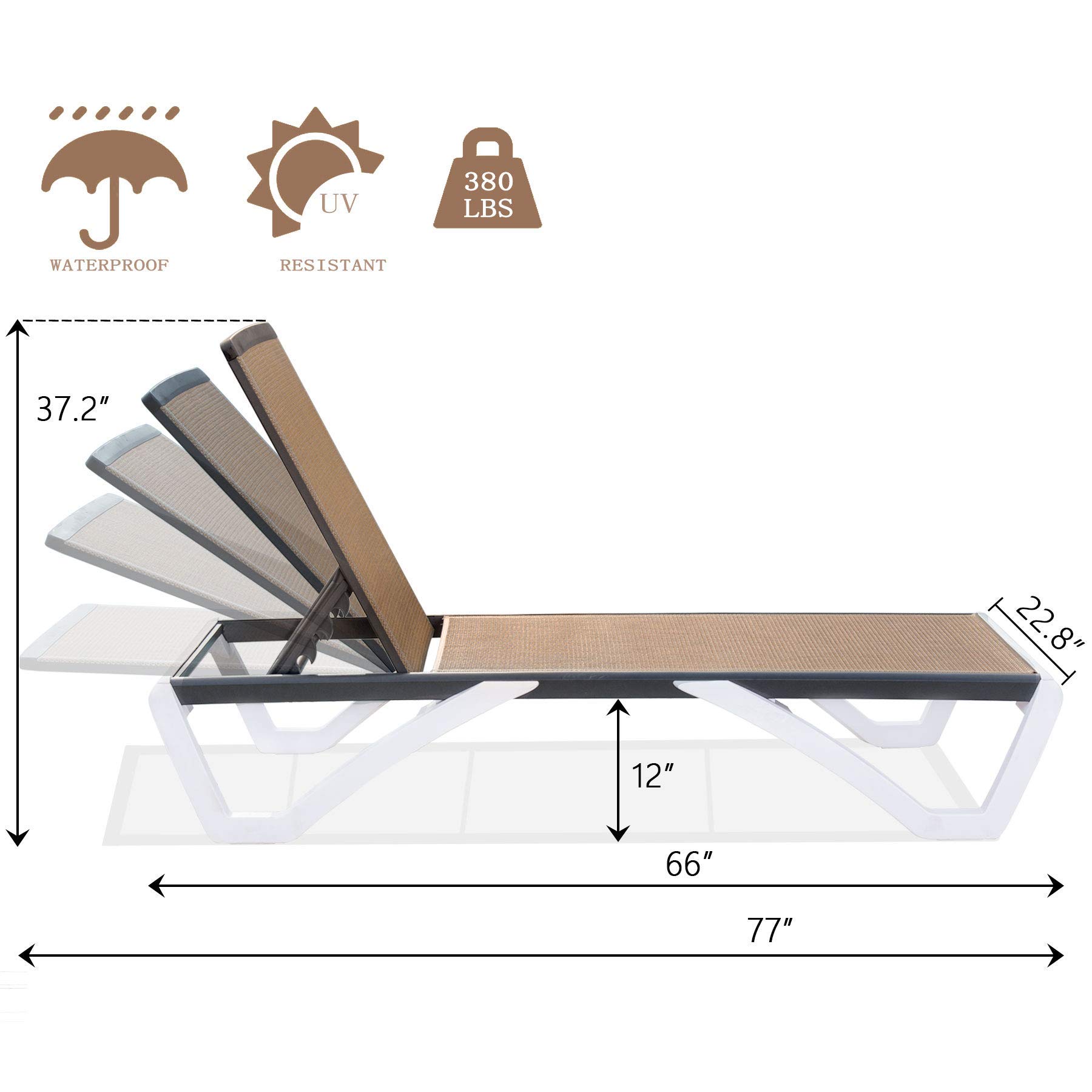Domi Adjustable Aluminum Pool Lounge Chair - All-Weather Textilene Outdoor Chaise Lounge for Deck, Lawn & Backyard (Brown) | Perfect for Poolside Relaxation, Sunbathing & Patio Lounging