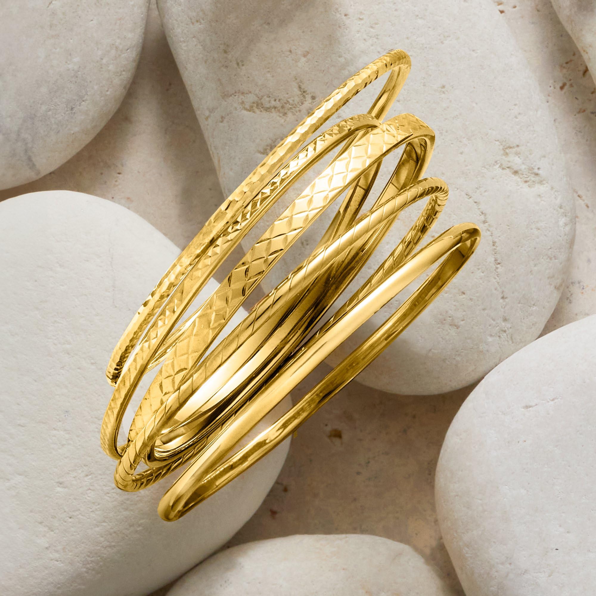 Ross-Simons 18kt Gold Over Sterling Silver Jewelry Set - 5 Piece Textured Bangle Bracelets for Women, Elegant Stackable Bangles for Everyday Wear & Special Occasions