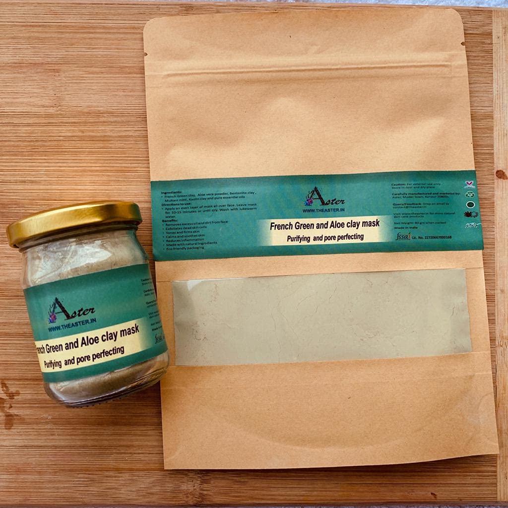 French Green Clay Face Mask - 80g | Aster Aloe Vera Glow Mask for Deep Cleansing, Pore Minimizing & Skin Toning | Natural Exfoliating Clay Mask for Summer Skincare | Perfect for Detox, Acne Treatment & Radiant Skin