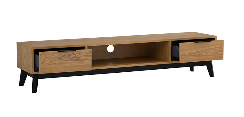 MALTON 180cm Entertainment TV Stand with Storage - Natural & Black Finish - Perfect for Living Room, Bedroom & Home Theater Setup