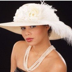 OE8002 Women's Ivory Floral Hat with Ostrich Feathers - Elegant Summer Beach Wedding Accessory for Bridal Party & Outdoor Events