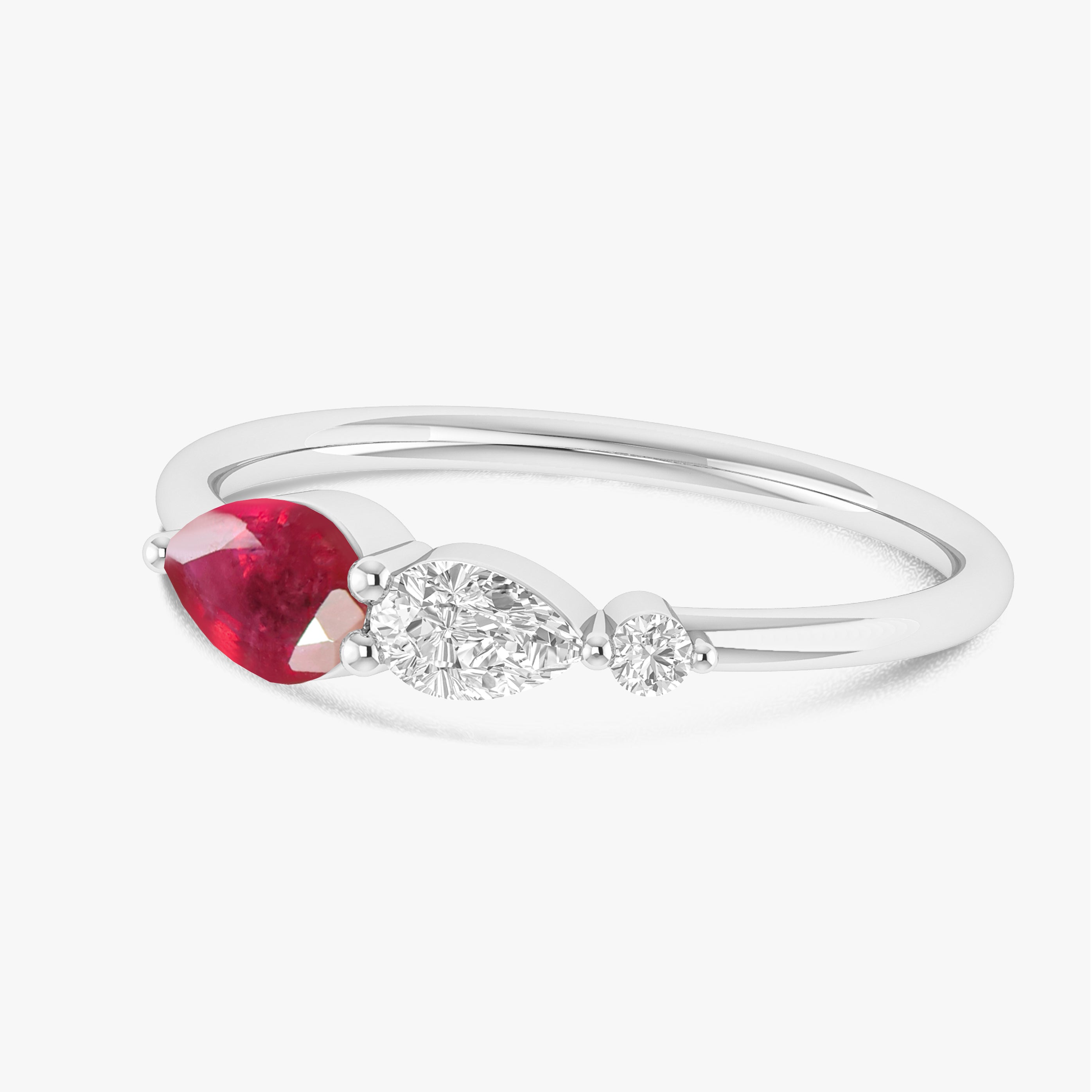 Authentic Ruby Pear Three Stone Ring – Elegant Jewelry for Weddings, Anniversaries & Special Occasions