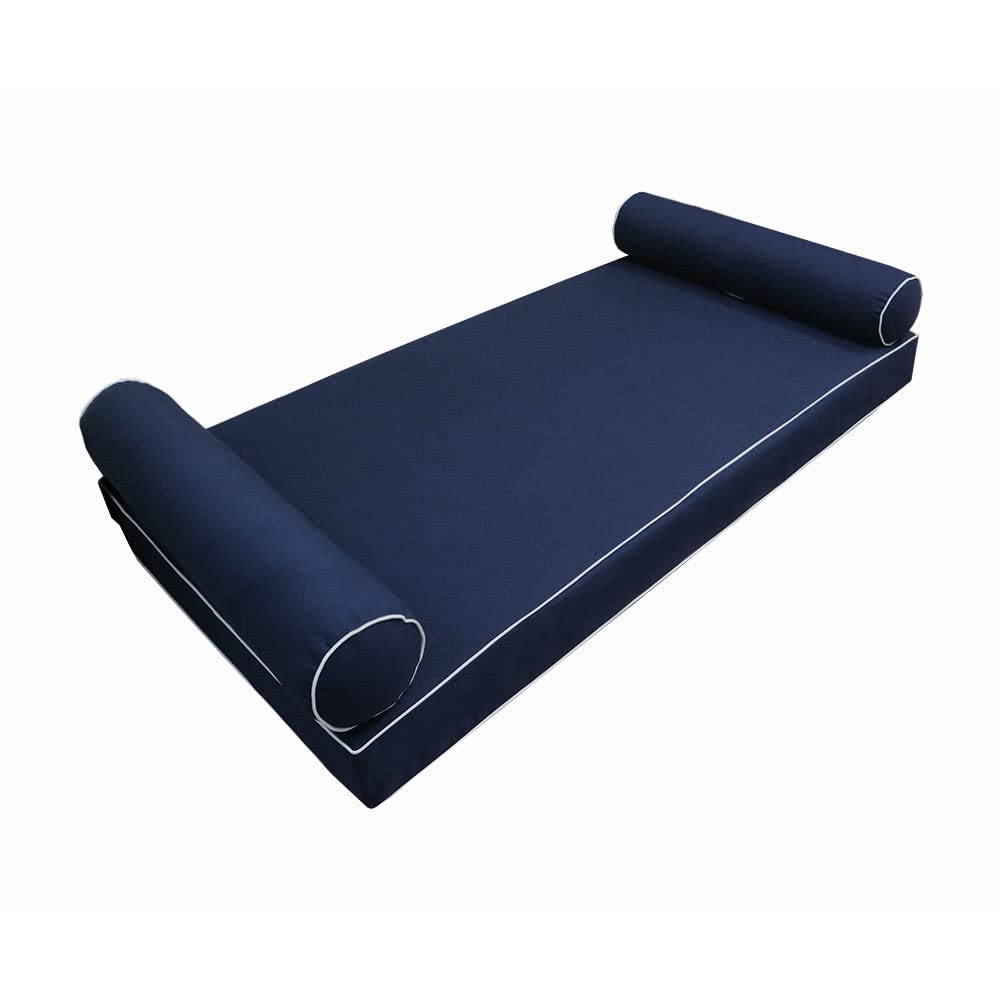Prolinemax Style5 3-Piece Crib Size Outdoor Daybed Set - Contrast Pipe Trim Mattress, Bolster Pillow & Fitted Slipcover (AD101) - Perfect for Patio, Poolside & Garden Relaxation