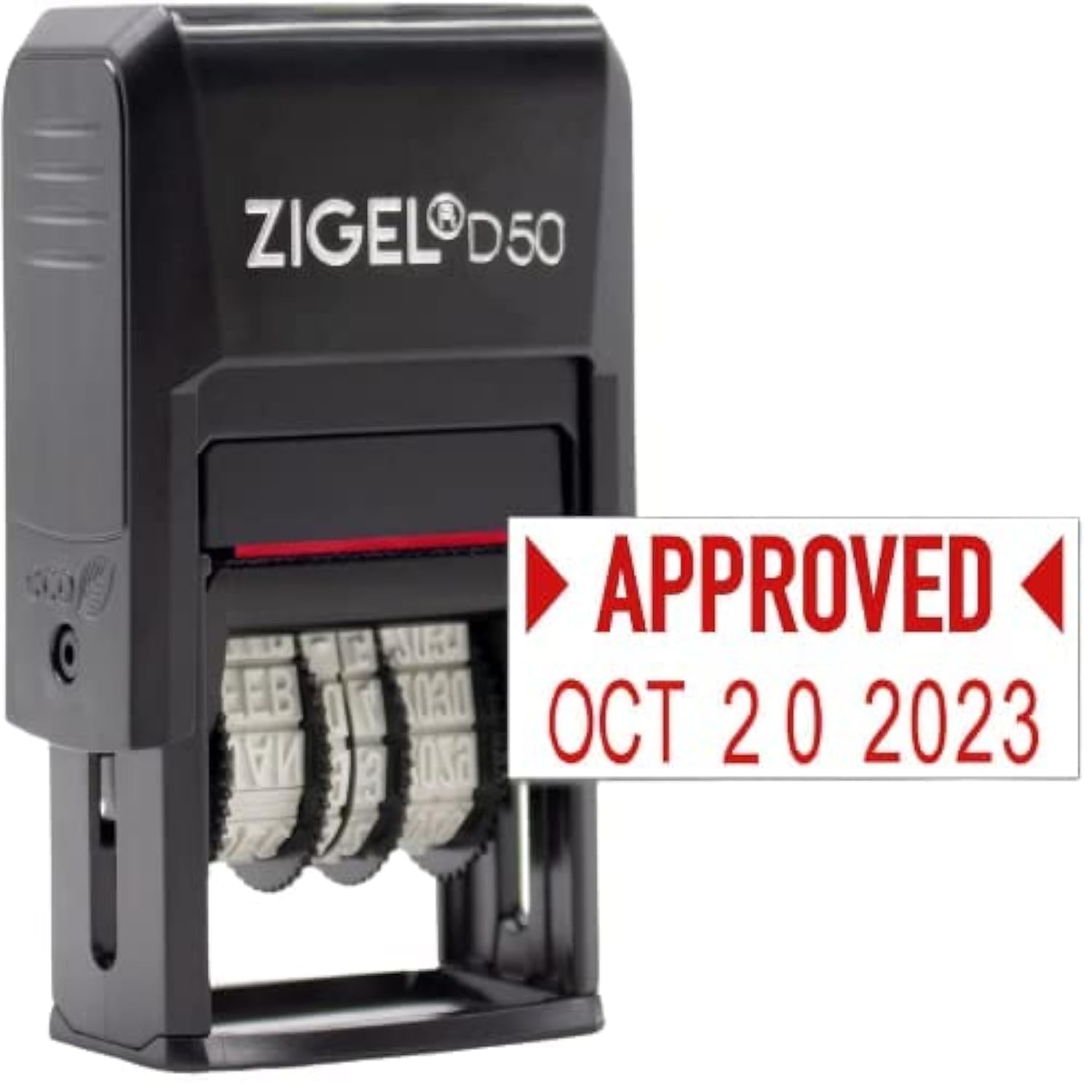 ZIGEL D50 Approved Self-Inking Date Stamp - Red Ink - Perfect for Office Documents, Legal Papers, and Daily Planners