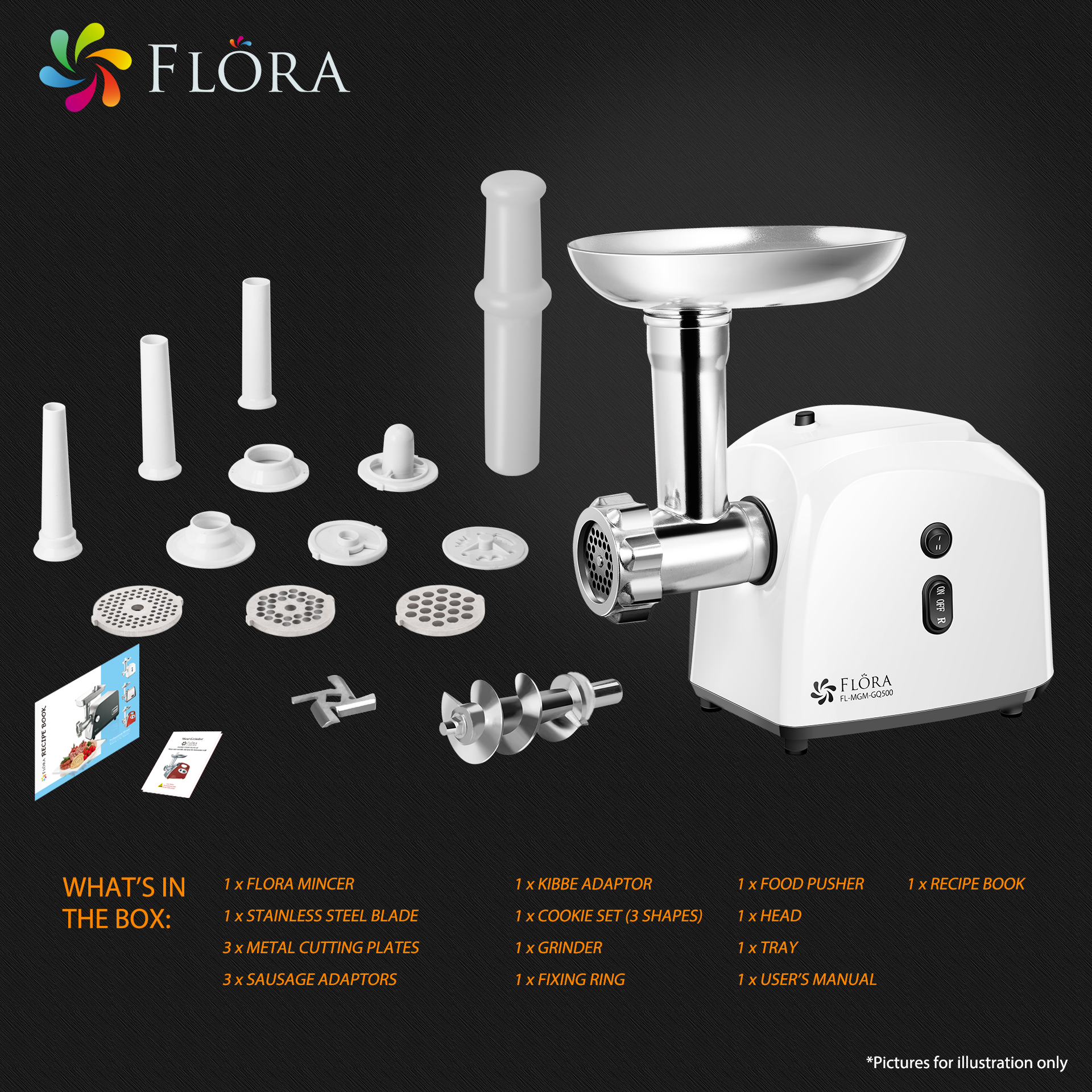 WHITE Flora 2600W Electric Meat Grinder - Heavy Duty Mincer, Sausage & Kibbe Maker - Perfect for Home Kitchen, Butcher Shop & Commercial Use