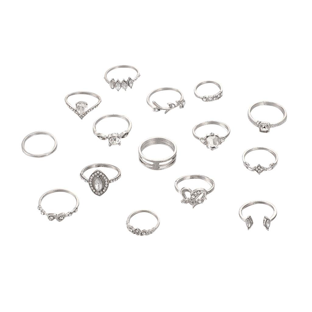 Trendy Stackable Boho Chunky Silver Rings Set for Men & Women - 15pcs Vintage Jewelry with Blue Accents - Perfect for Christmas, Birthday Gifts & Everyday Boho Fashion Accessories
