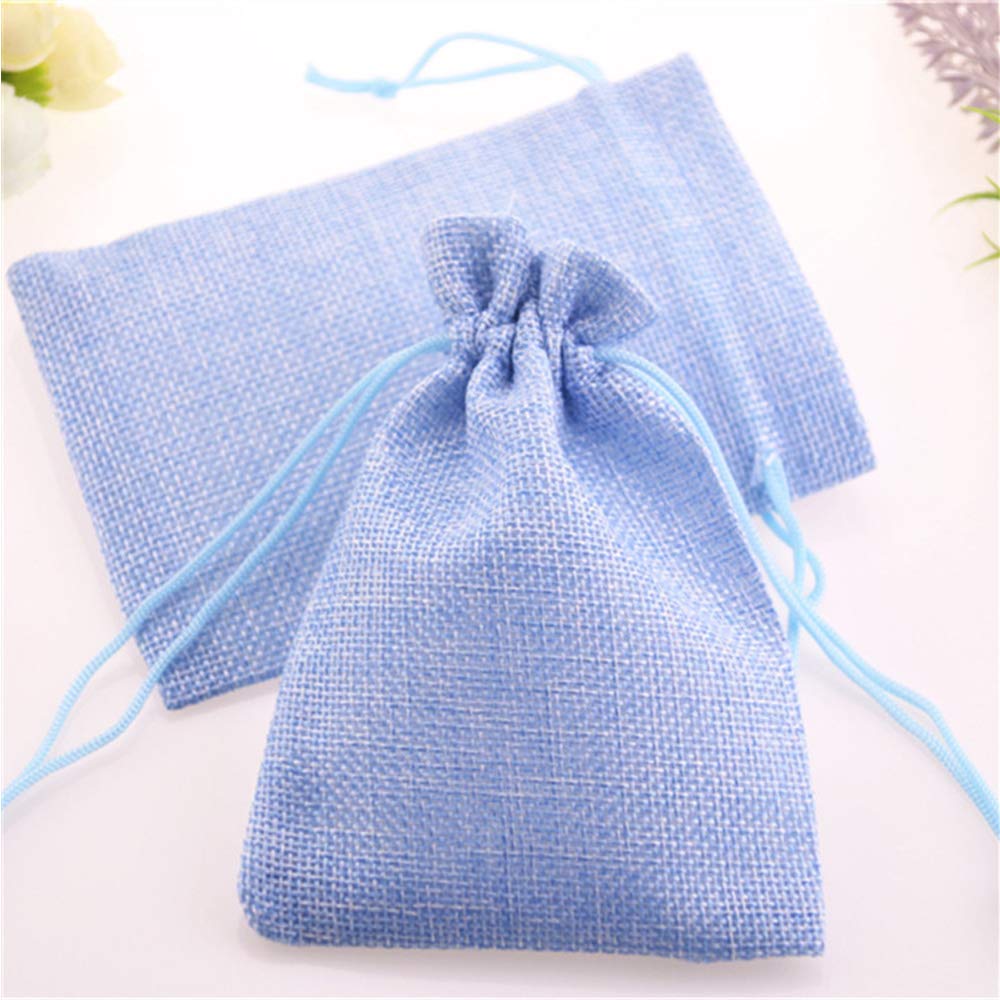 30 Pack Light Blue Burlap Drawstring Bags 4x5.5 Inch - Natural Jute Gift Pouches for Wedding Favors, Jewelry Packaging, Party Decor & DIY Crafts - Eco-Friendly Small Favor Bags for Bridal Shower, Baby Shower & Handmade Gifts