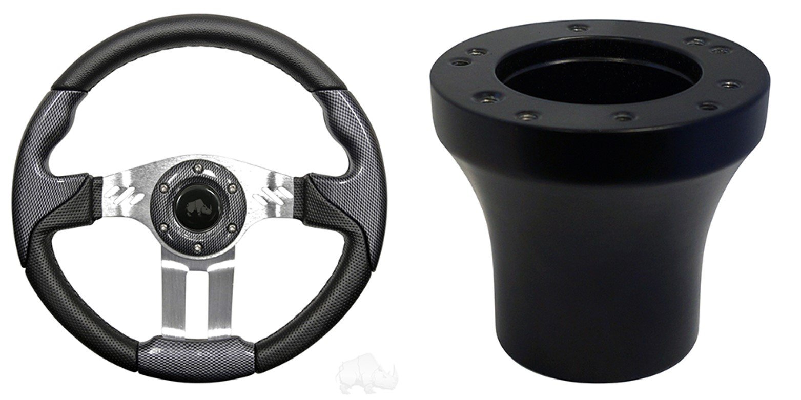 RHOX EZGO Aviator 5 Golf Cart Steering Wheel - Carbon Fiber Grip & Brushed Aluminum Spokes - Perfect for Golf Carts, Utility Vehicles & Neighborhood Cruisers