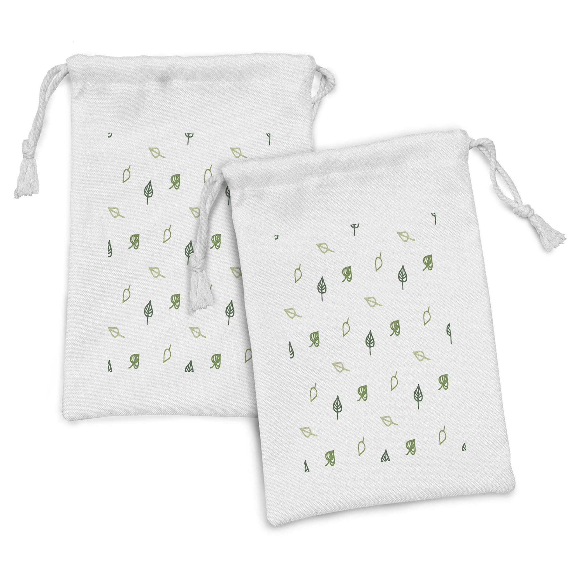 Ambesonne Leaf Fabric Pouch Set of 2 - Modern Minimalist Abstract Leaf Print Drawstring Bags for Toiletries, Masks & Party Favors (9